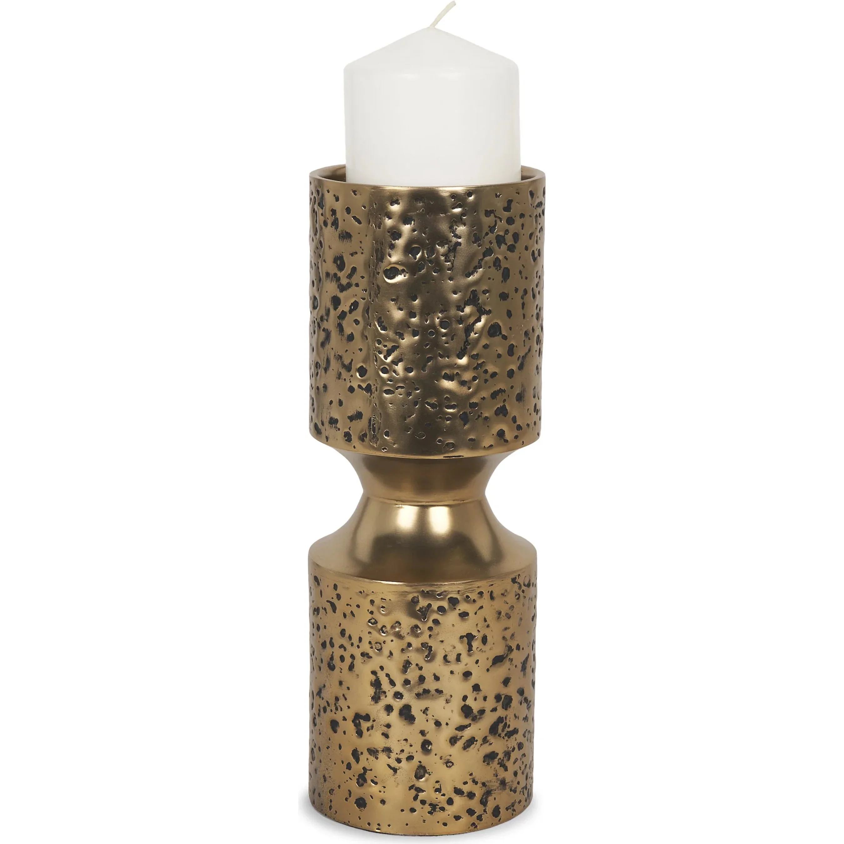 Akira Hammered Gold Pillar Candle Holder