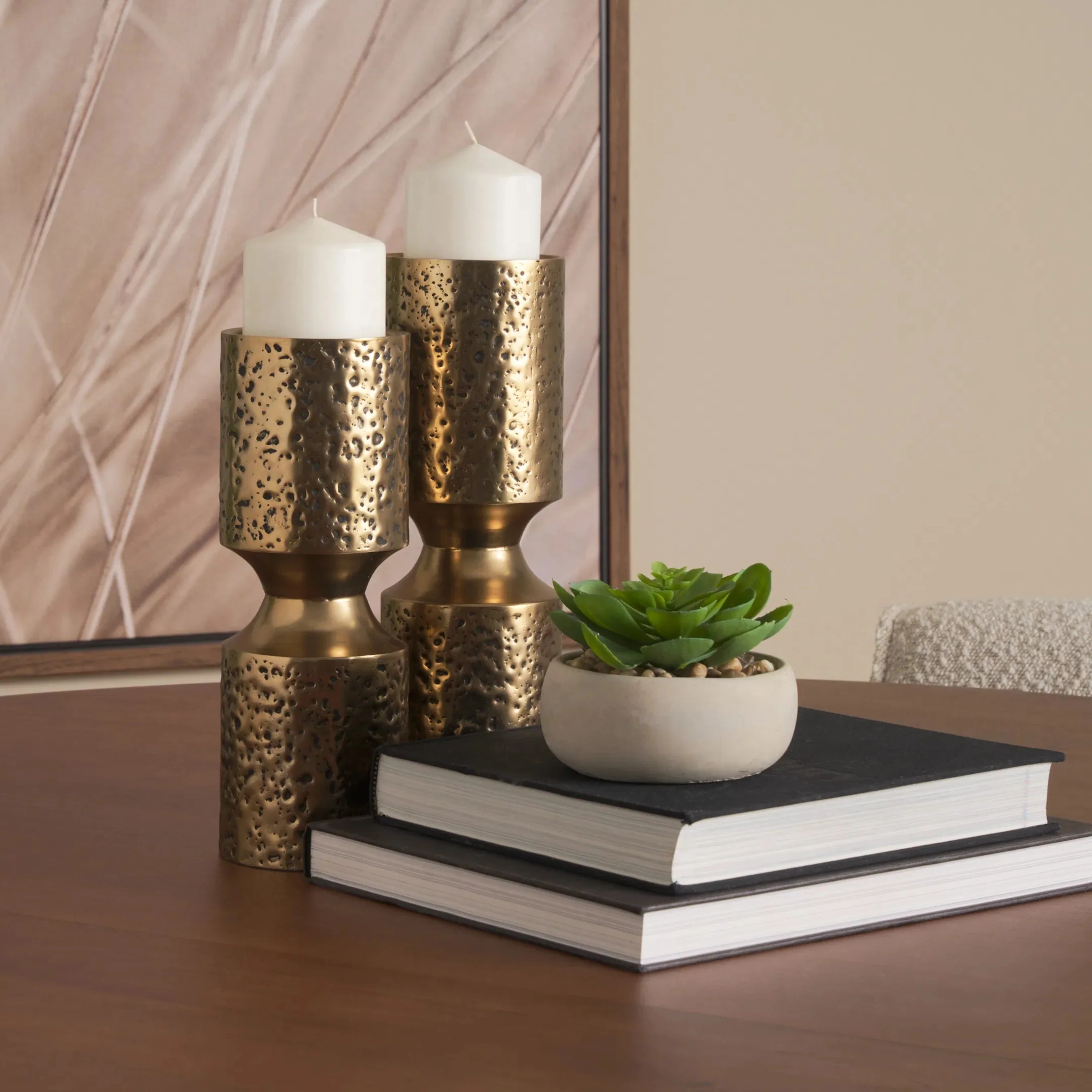Akira Hammered Gold Pillar Candle Holder - Image 6