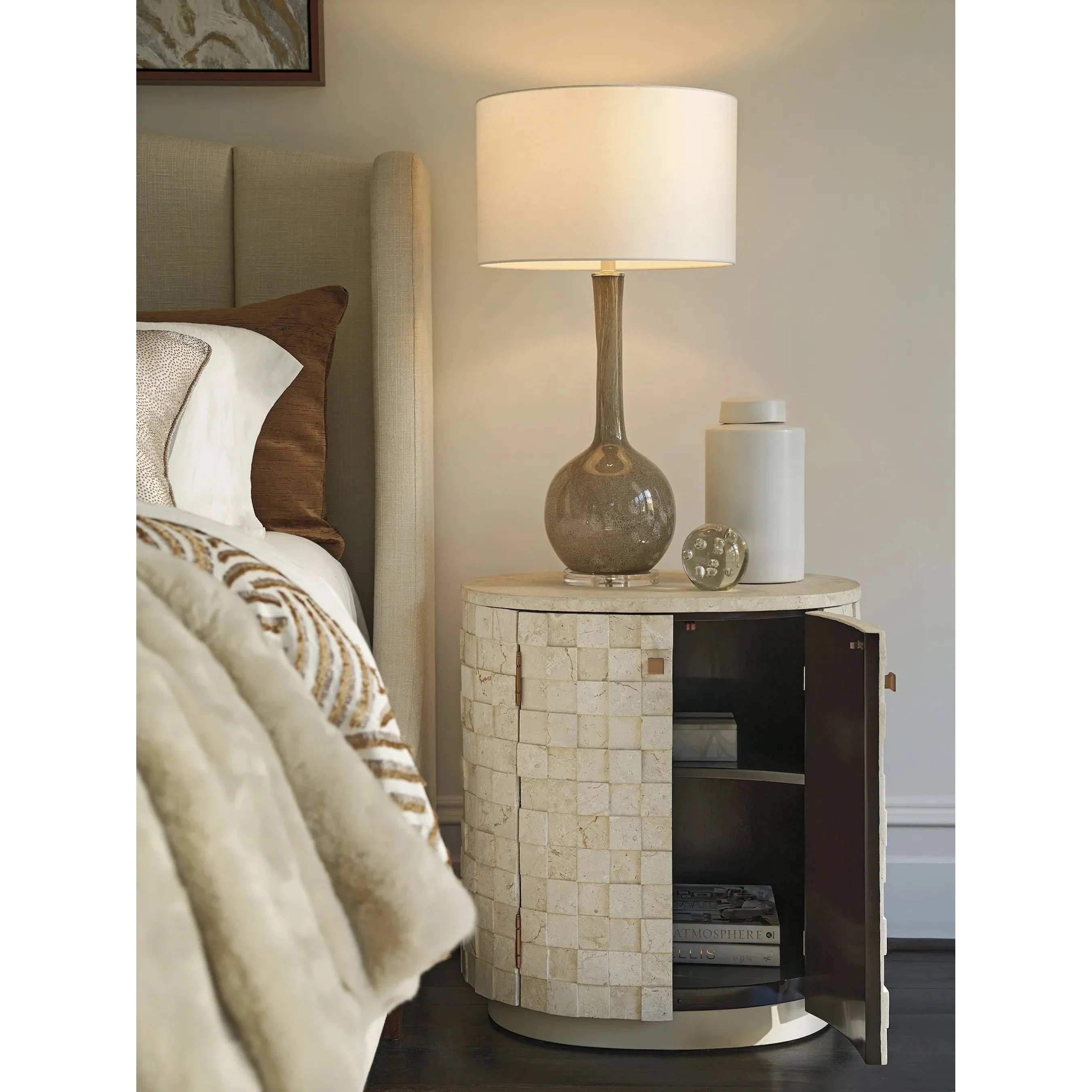 Albion Stone Oval Nightstand - Image 4