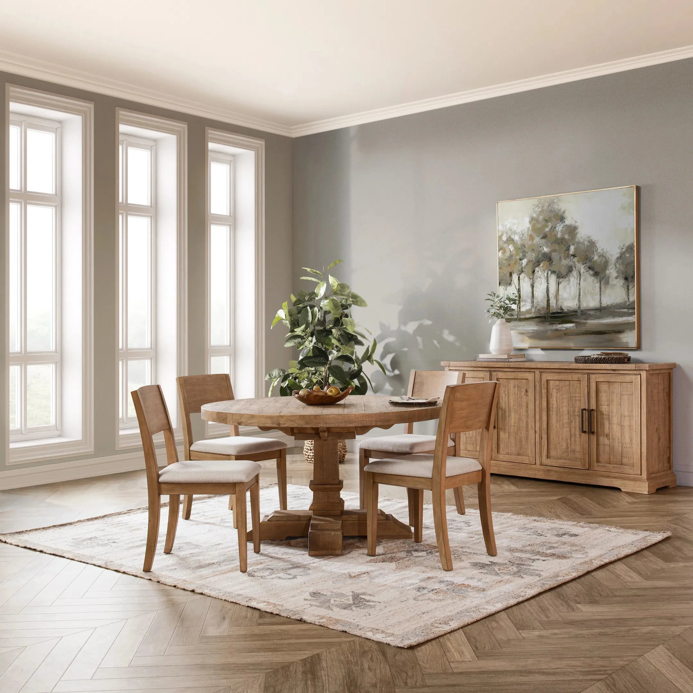 Allegra Reclaimed Circular Pine Wood Dining Table - Image 7