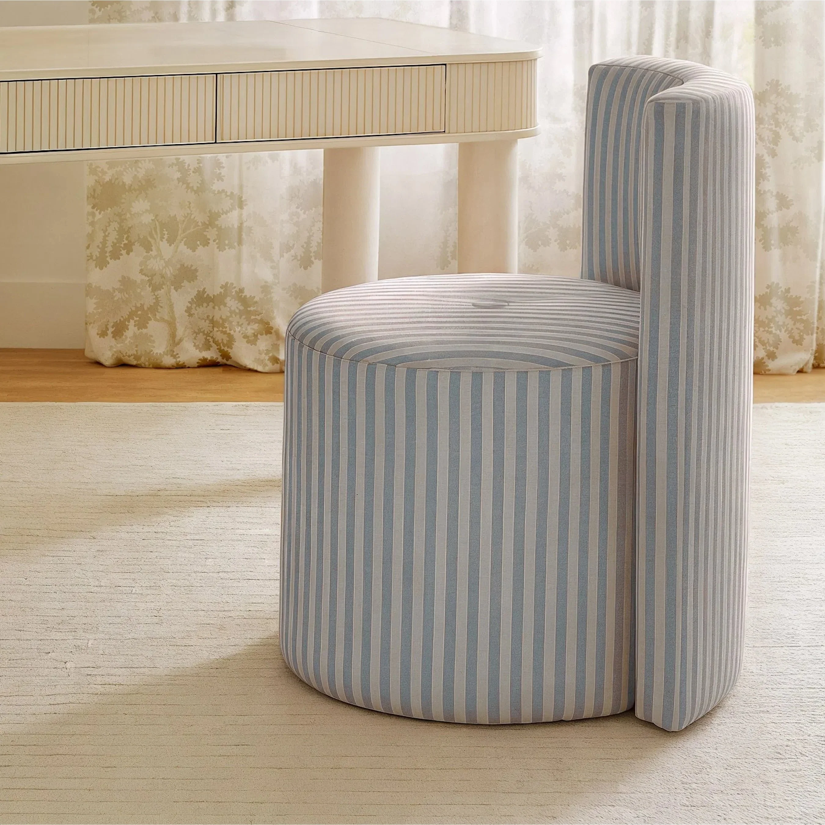 Alyssa Striped Linen Rolling Desk Chair - Image 8