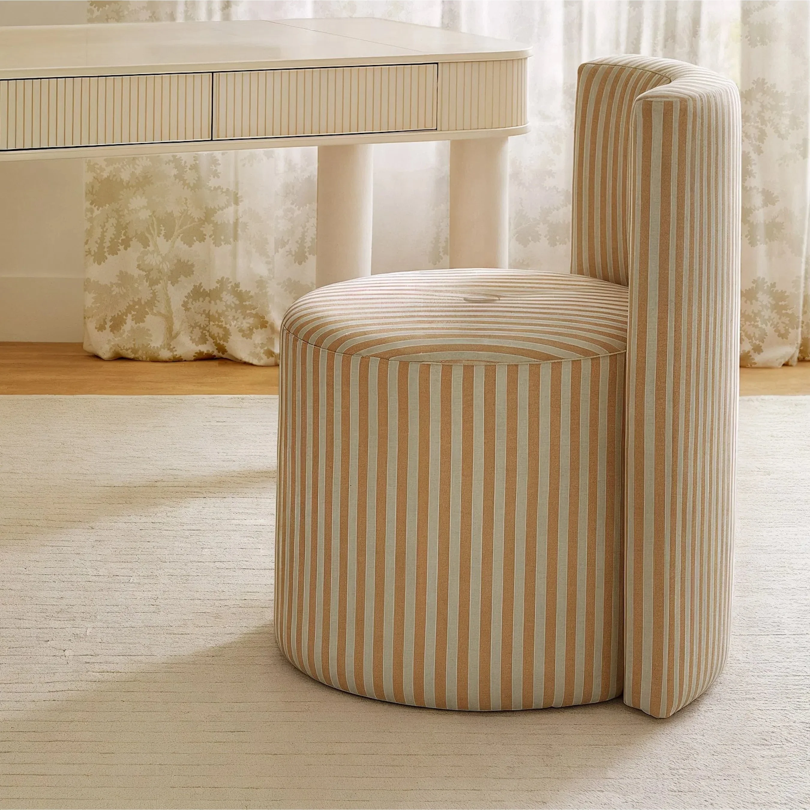 Alyssa Striped Linen Rolling Desk Chair - Image 9