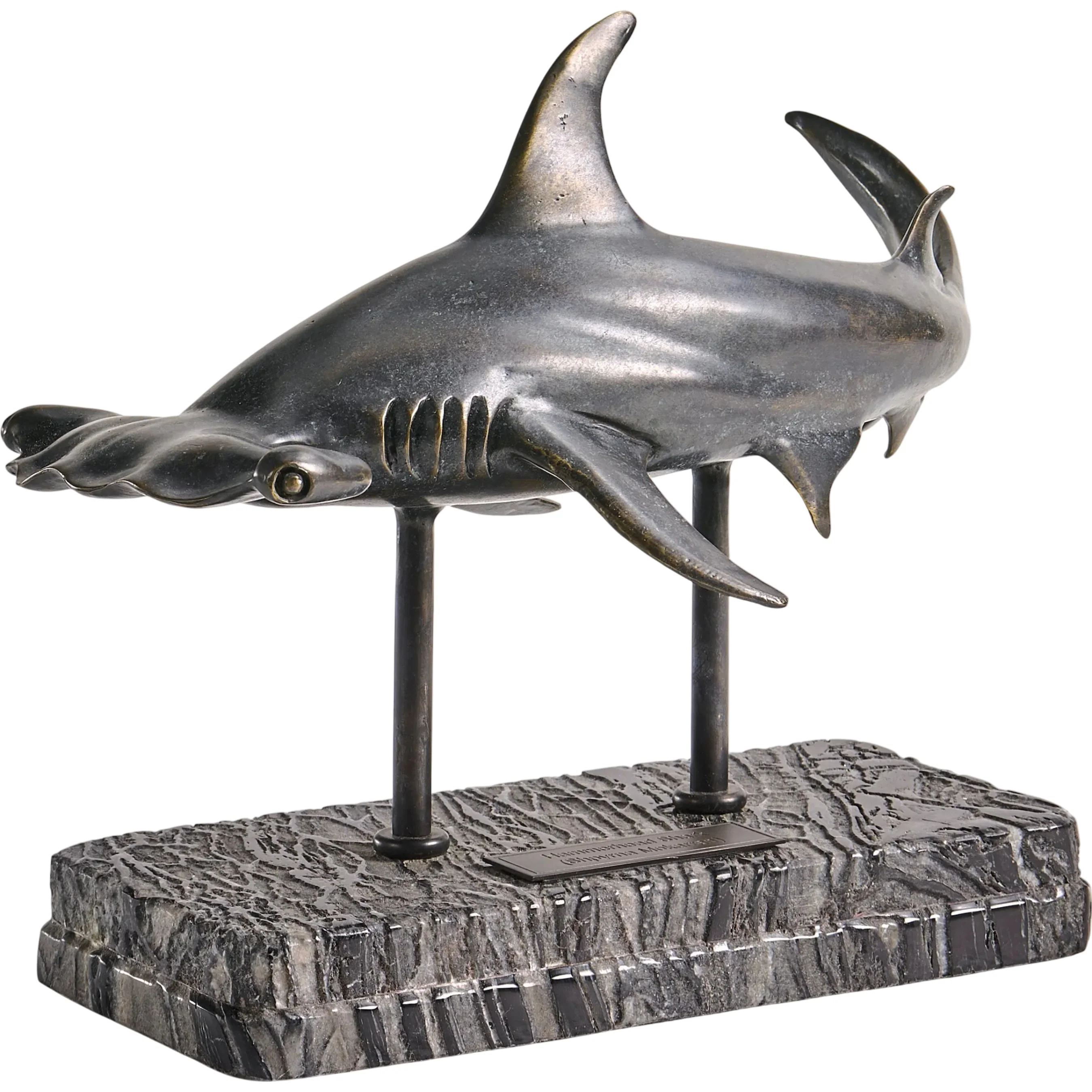 Arc Hammerhead Shark Bronze Statue with Marble Base