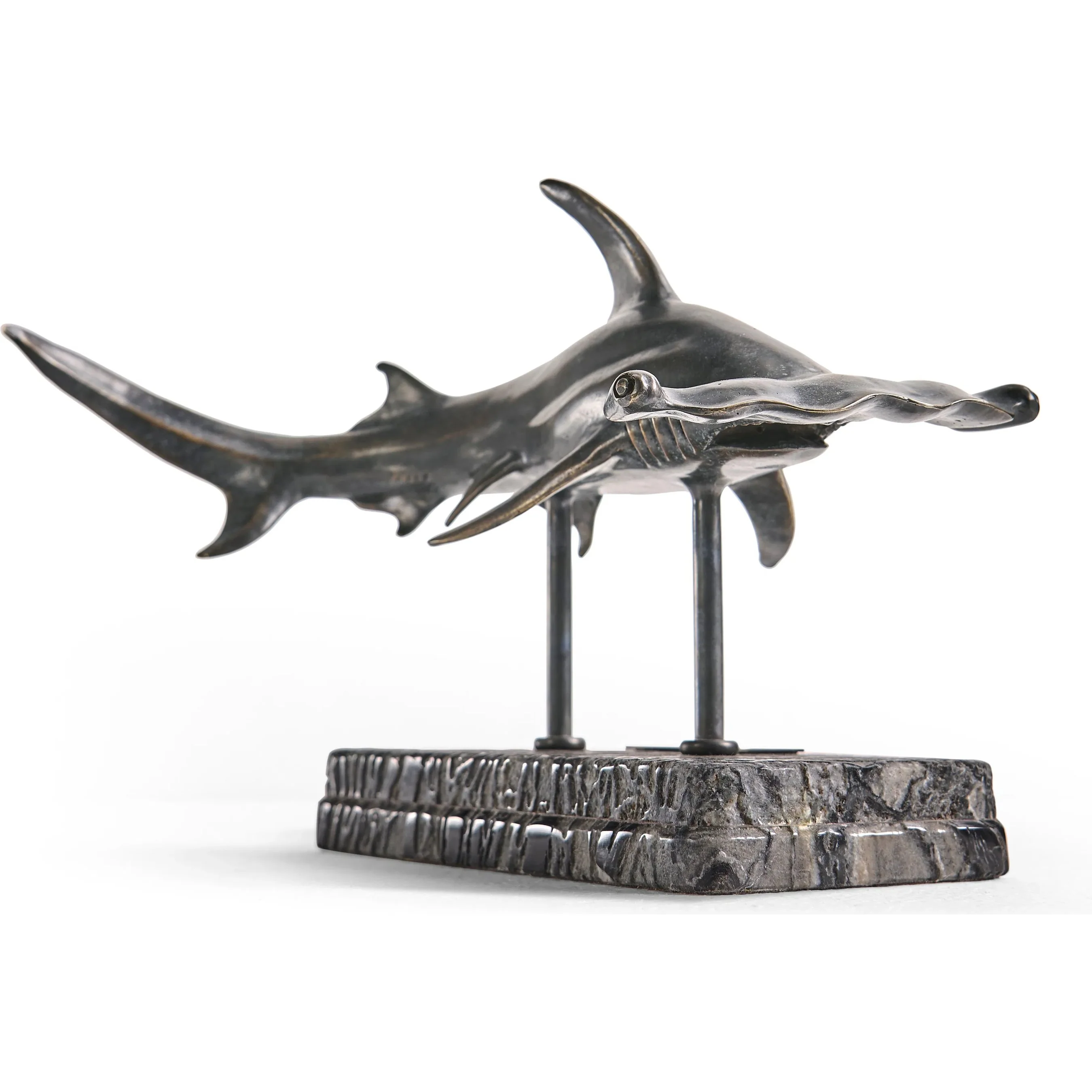 Arc Hammerhead Shark Bronze Statue with Marble Base - Image 11