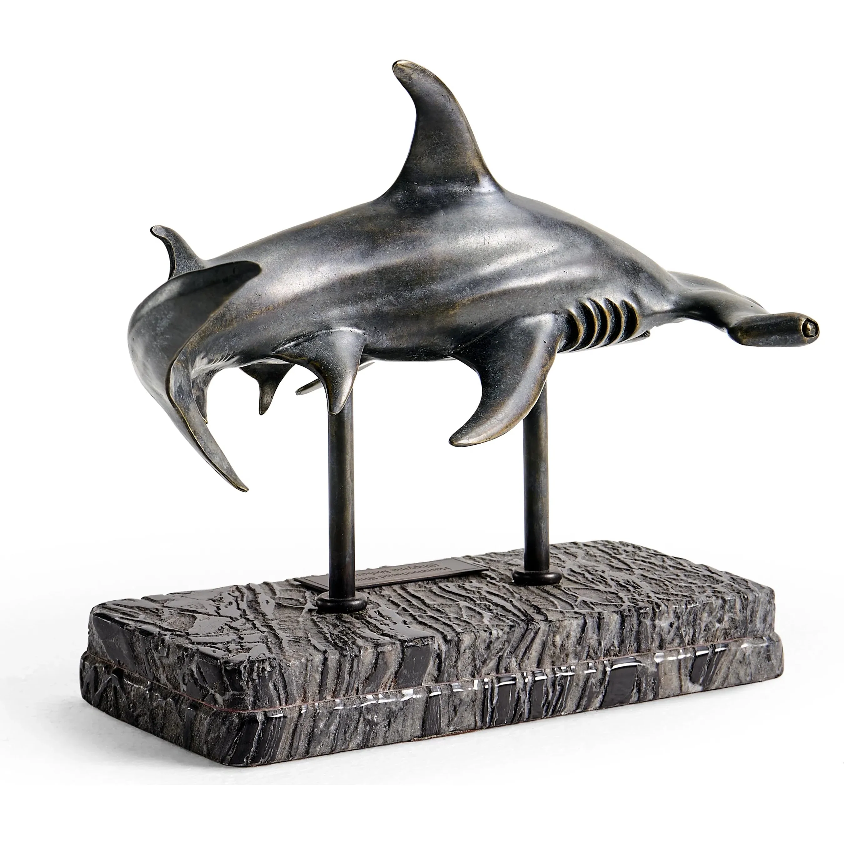 Arc Hammerhead Shark Bronze Statue with Marble Base - Image 14