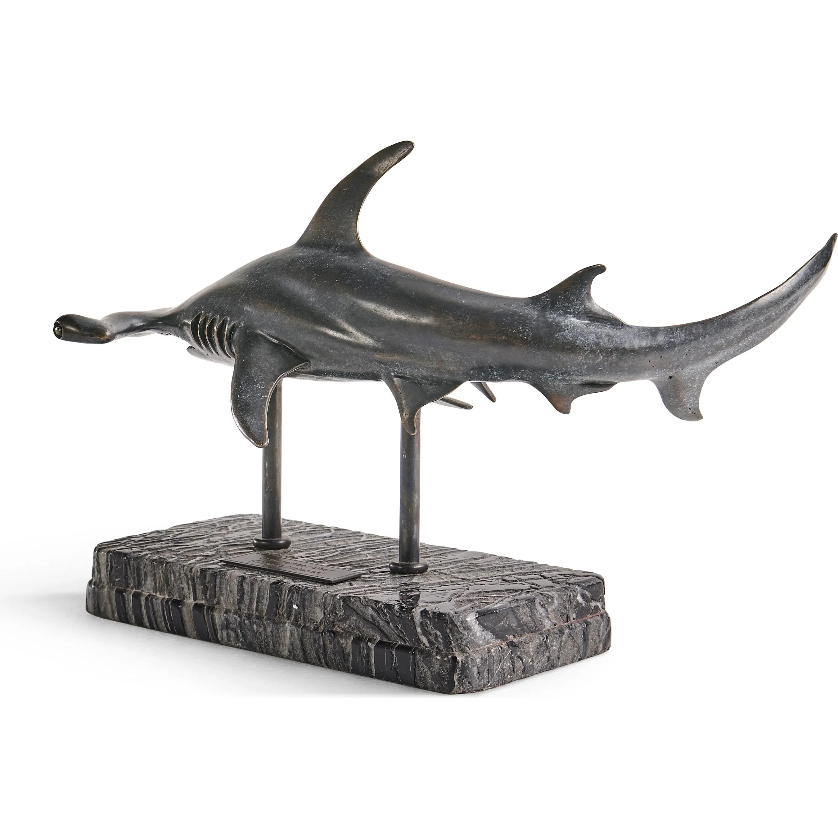 Arc Hammerhead Shark Bronze Statue with Marble Base - Image 16