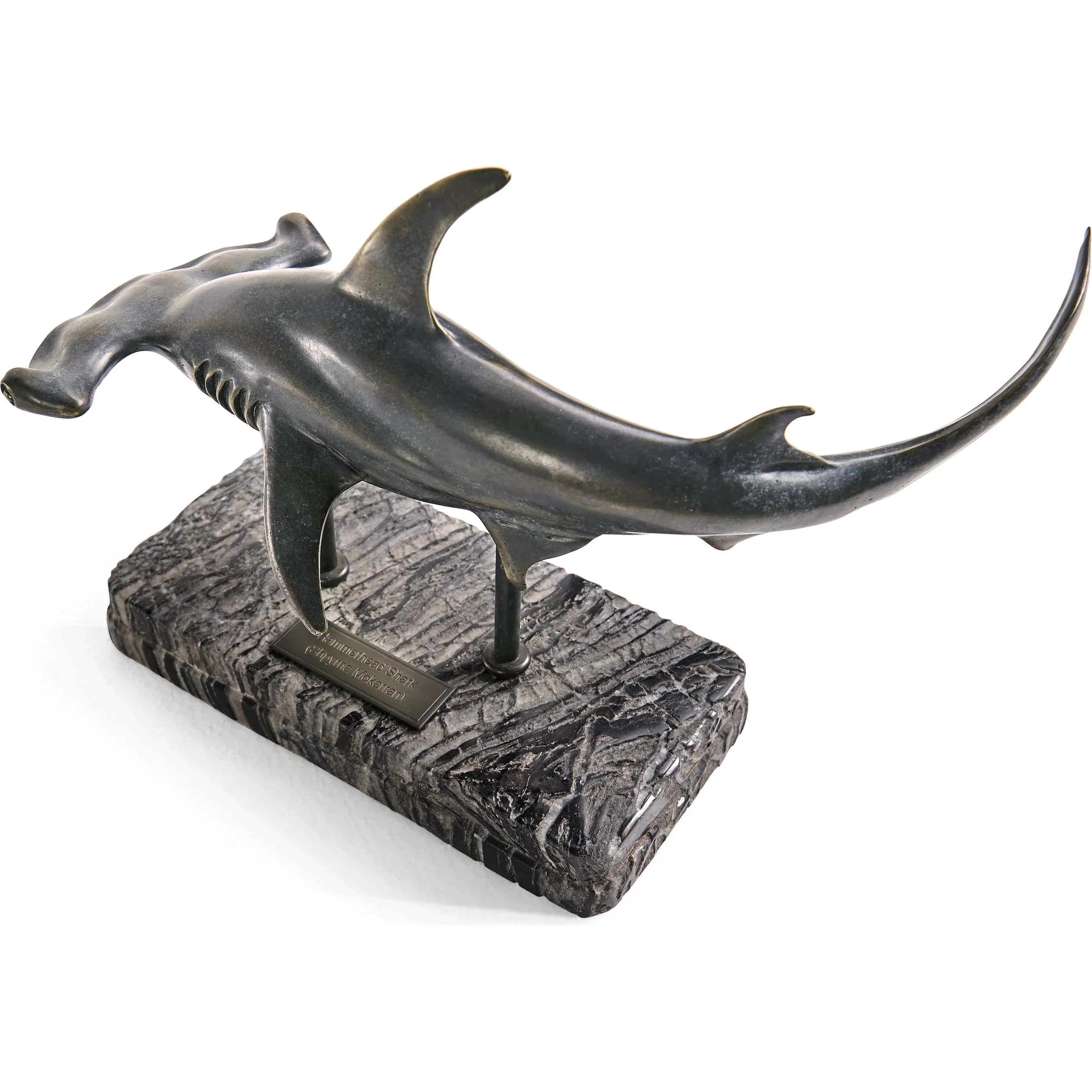 Arc Hammerhead Shark Bronze Statue with Marble Base - Image 2