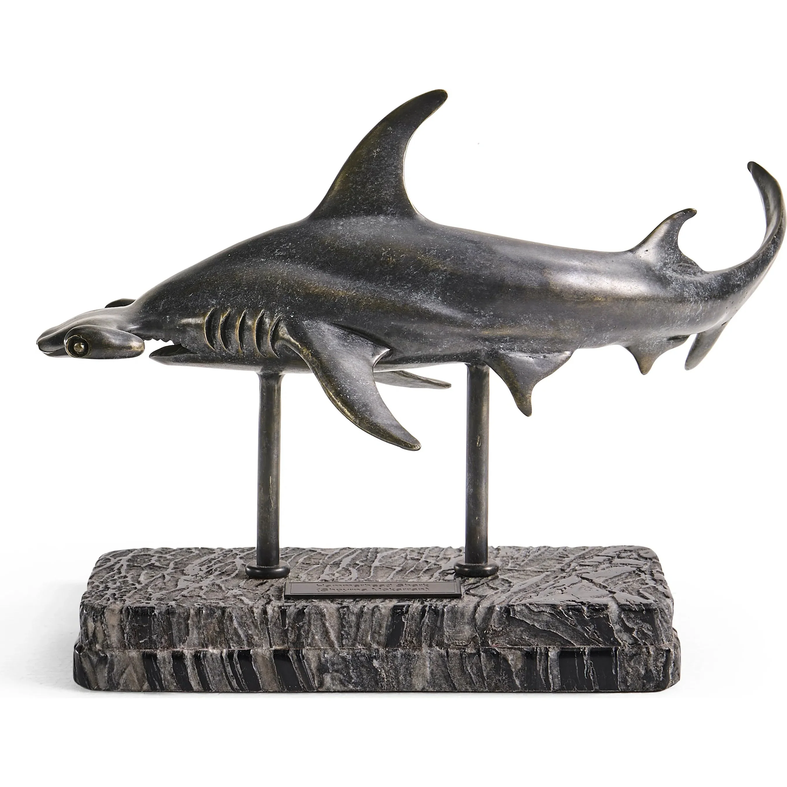 Arc Hammerhead Shark Bronze Statue with Marble Base - Image 3