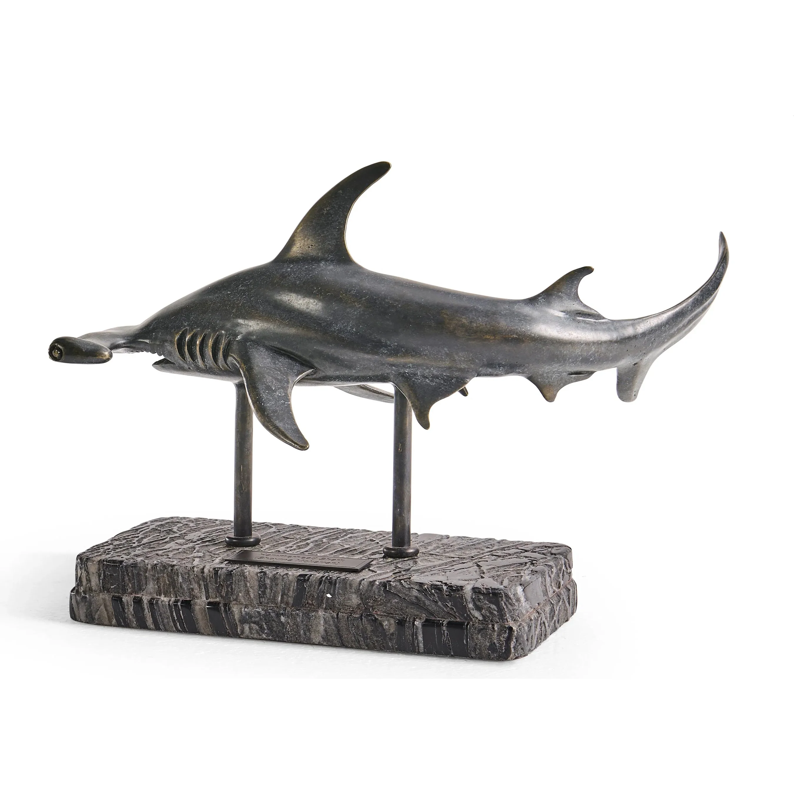 Arc Hammerhead Shark Bronze Statue with Marble Base - Image 4
