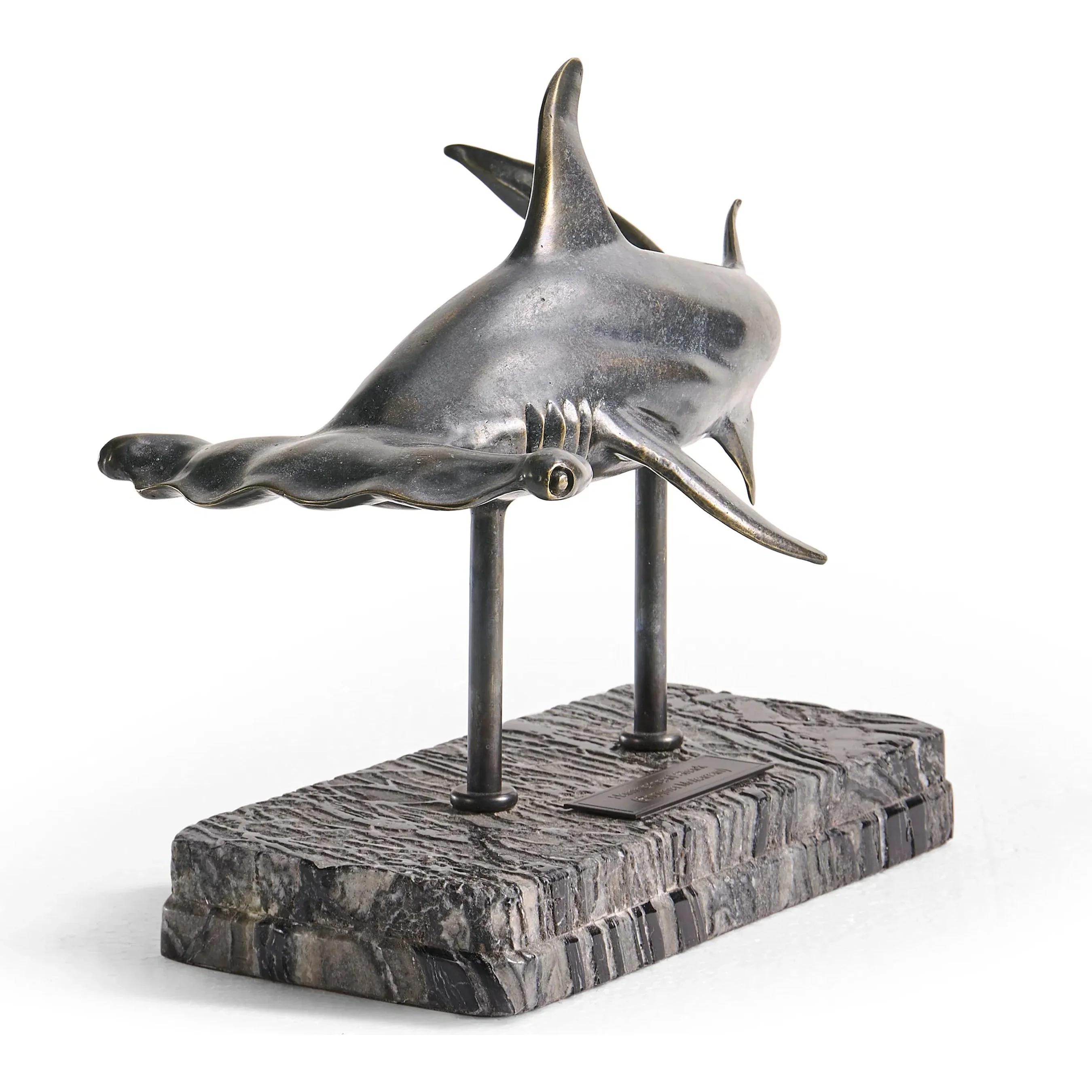 Arc Hammerhead Shark Bronze Statue with Marble Base - Image 5