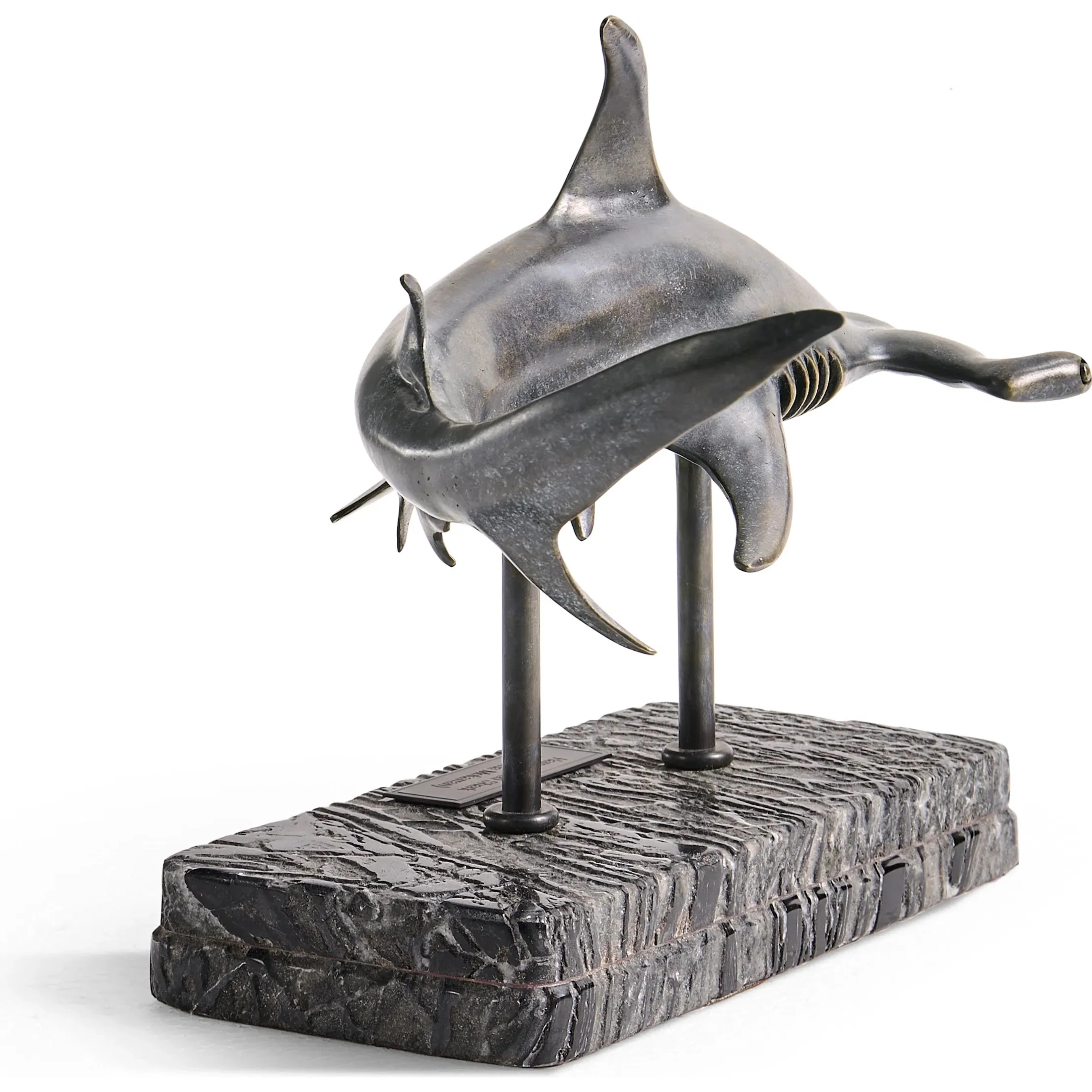 Arc Hammerhead Shark Bronze Statue with Marble Base - Image 8