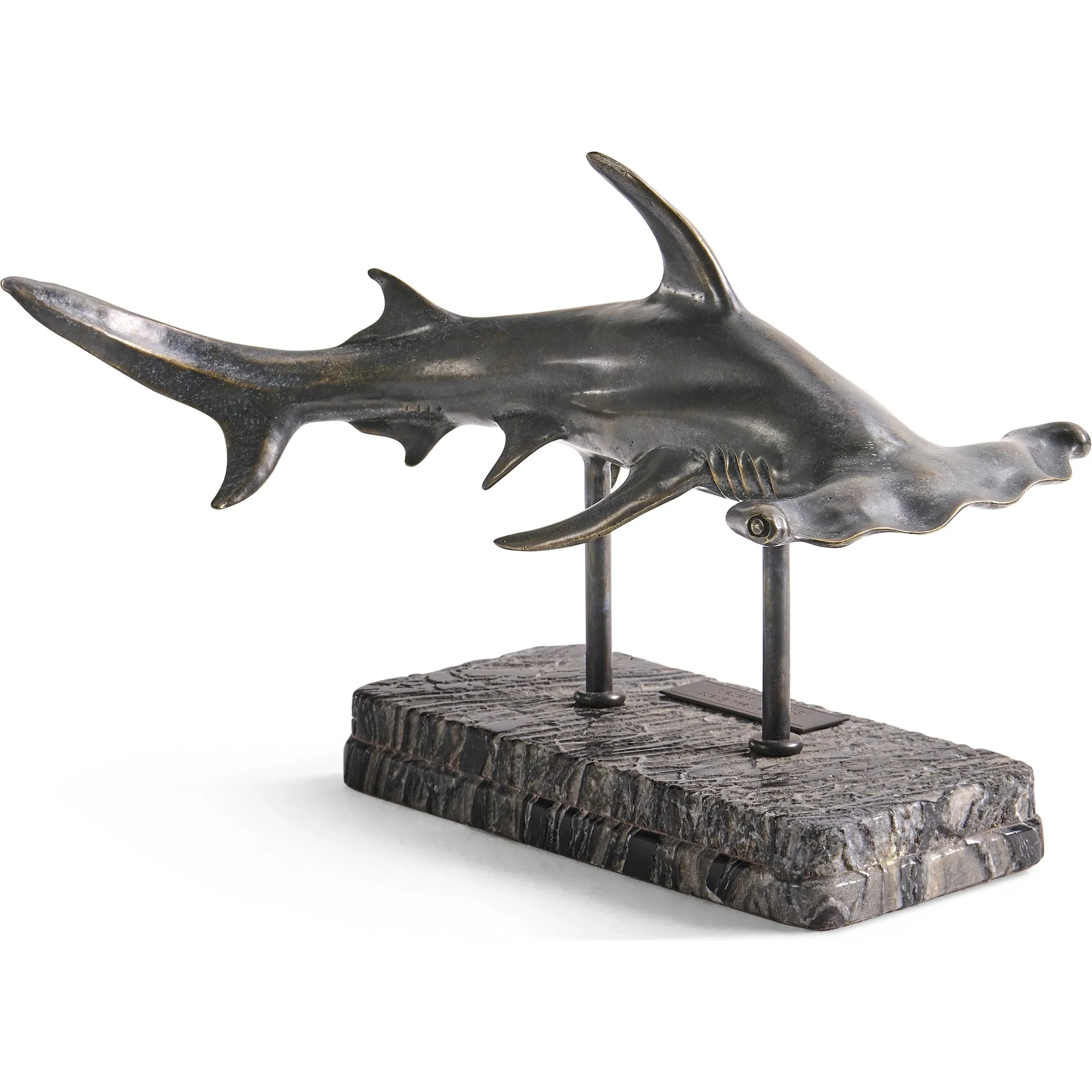 Arc Hammerhead Shark Bronze Statue with Marble Base - Image 9