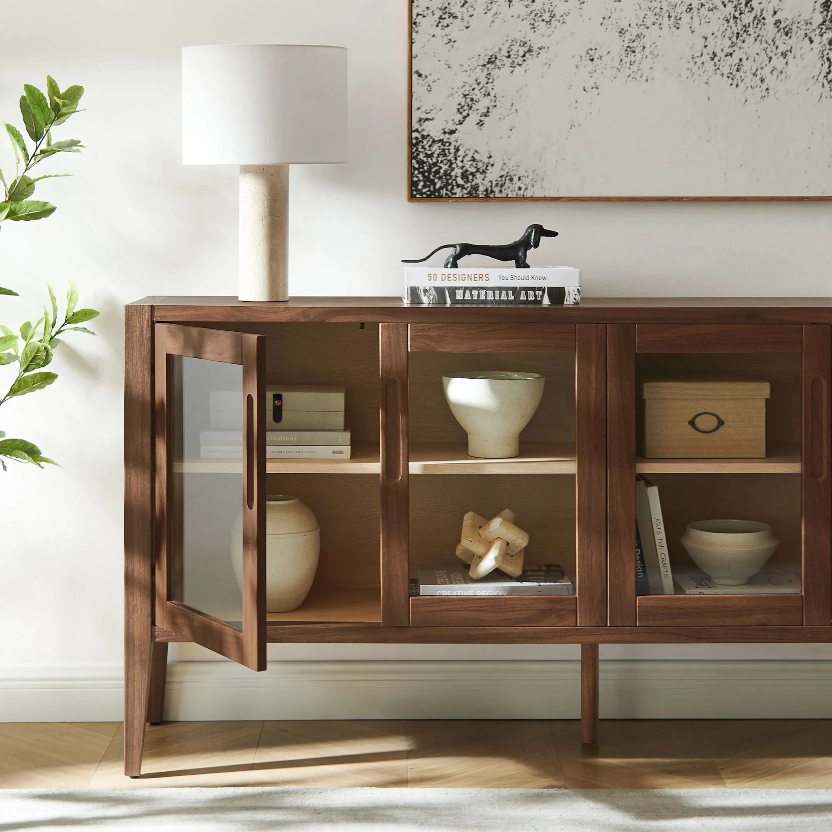 Arecibo 72" Glass Door Sideboard Storage Display Cabinet - Image 9