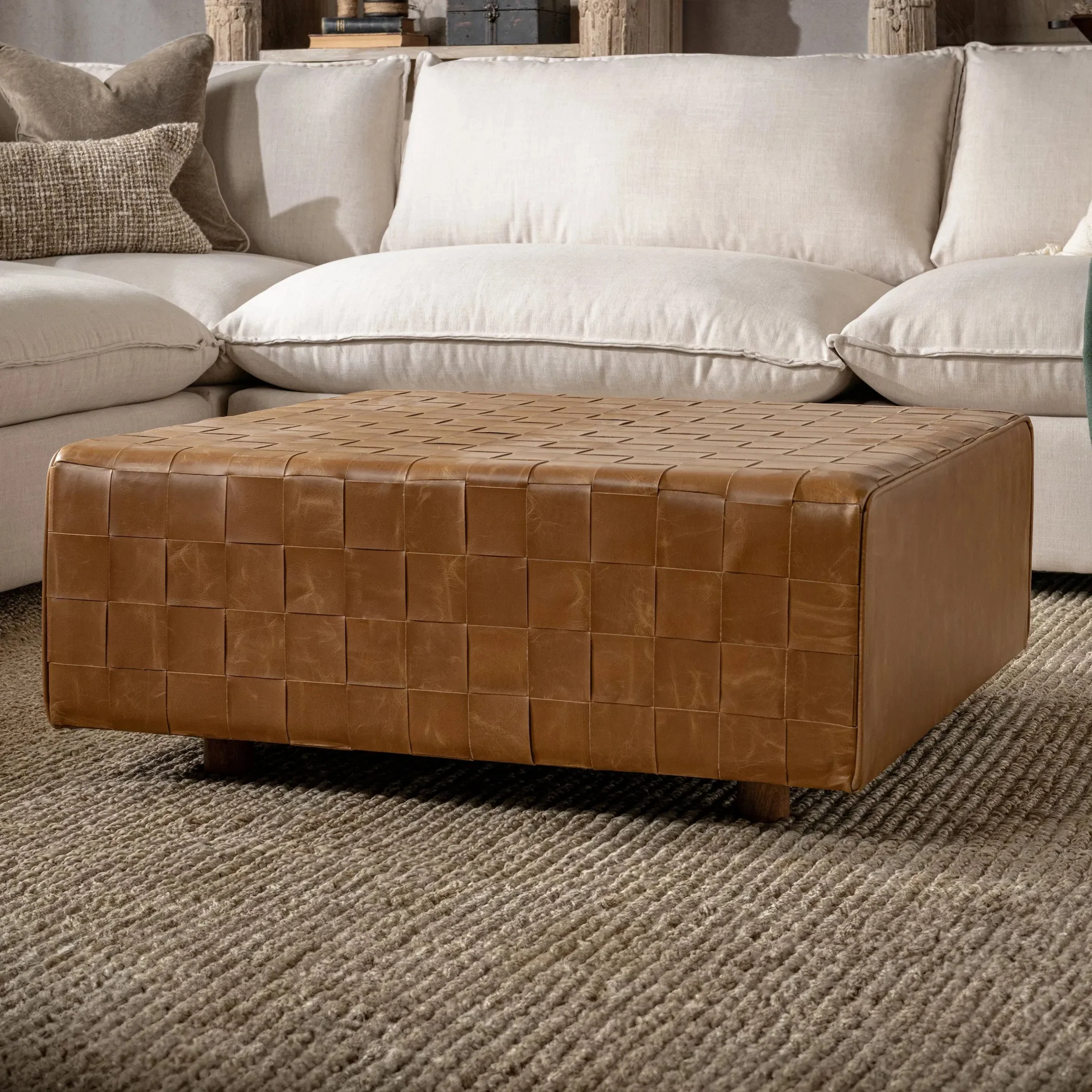 Aristo Leather Square Cocktail Ottoman - Image 6