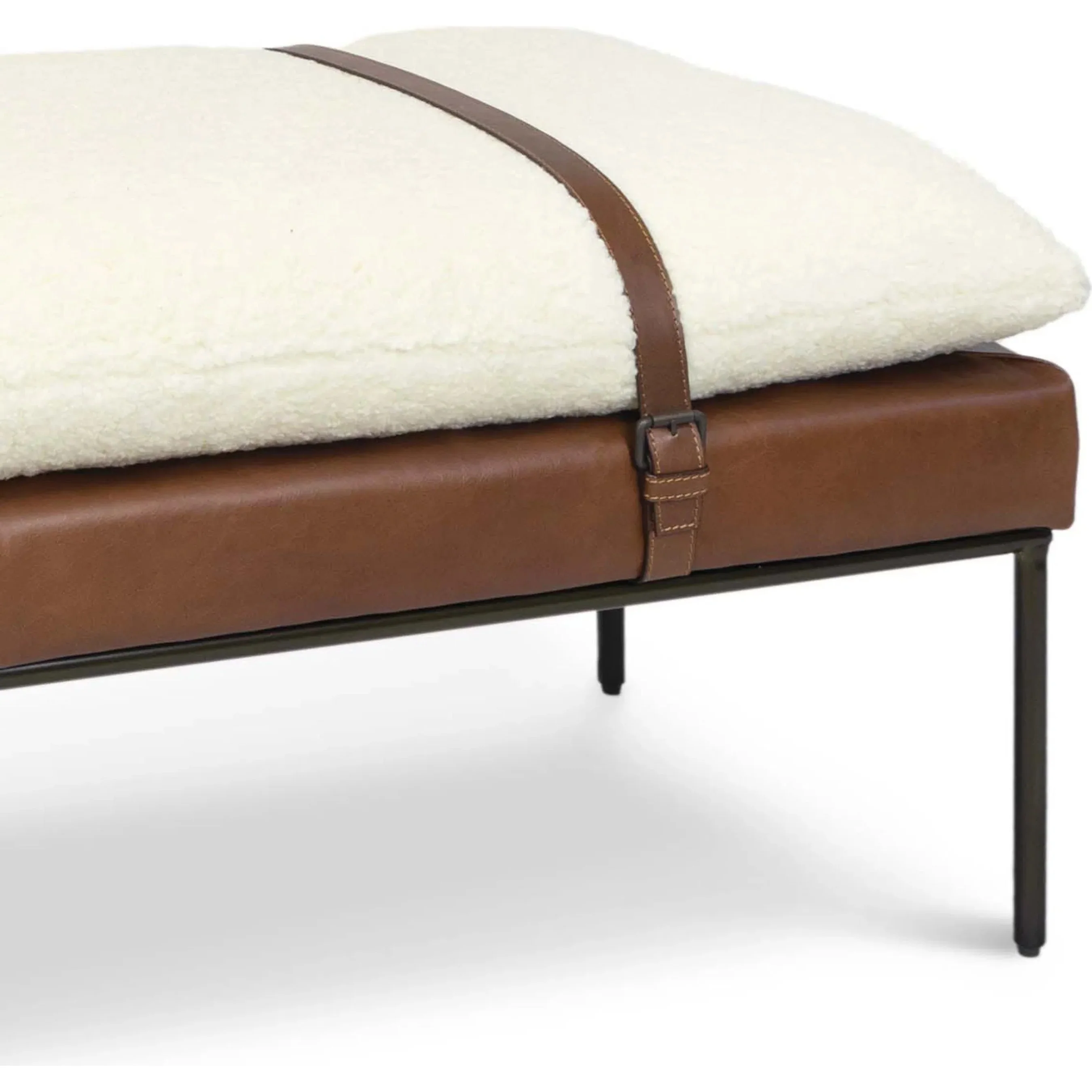 Aspen Leather and Boucle Faux Wool Bench - Image 2