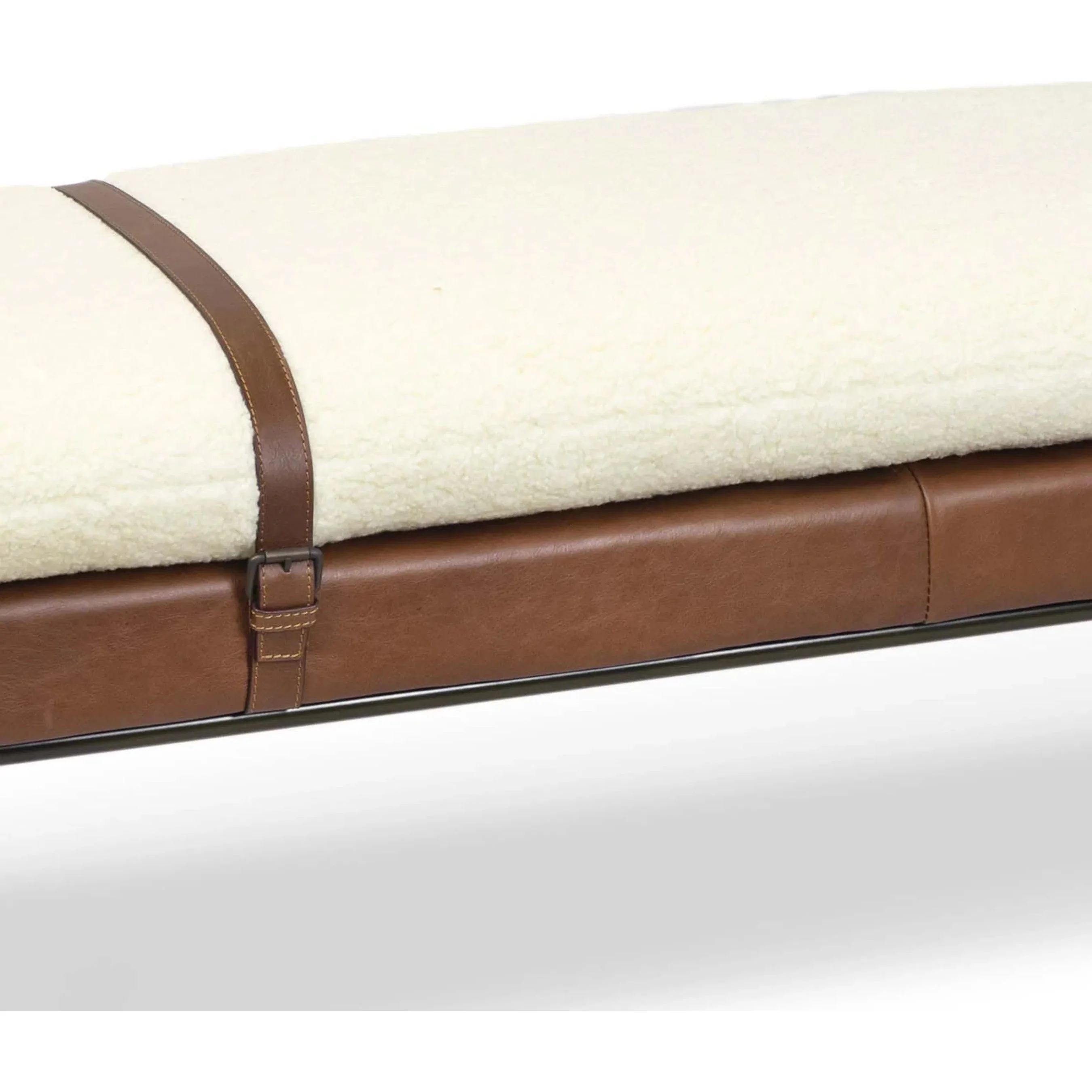 Aspen Leather and Boucle Faux Wool Bench - Image 3
