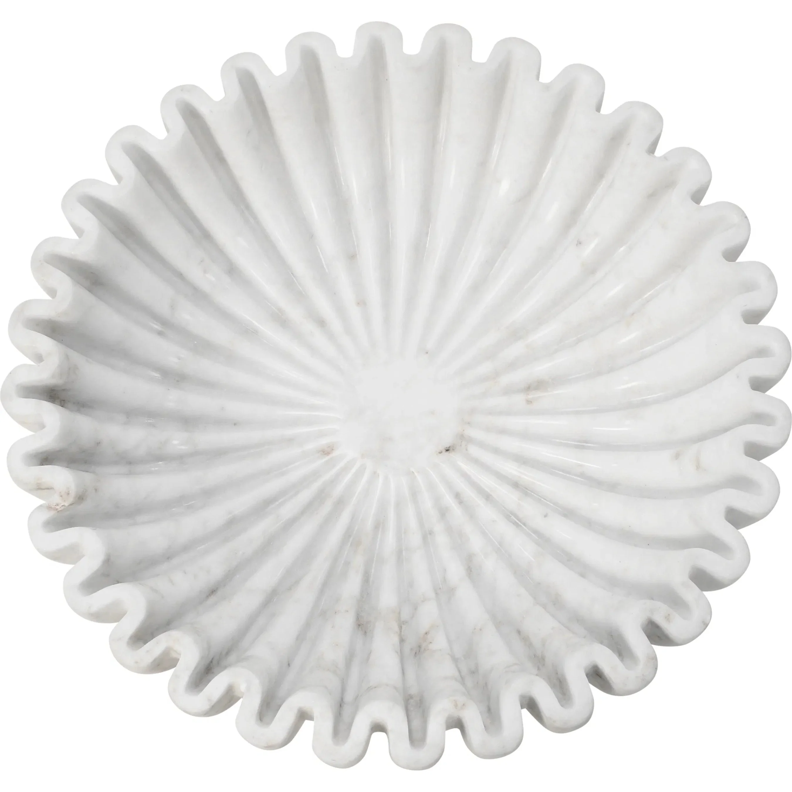 Augie Round Fluted White Marble Bowl - Image 2