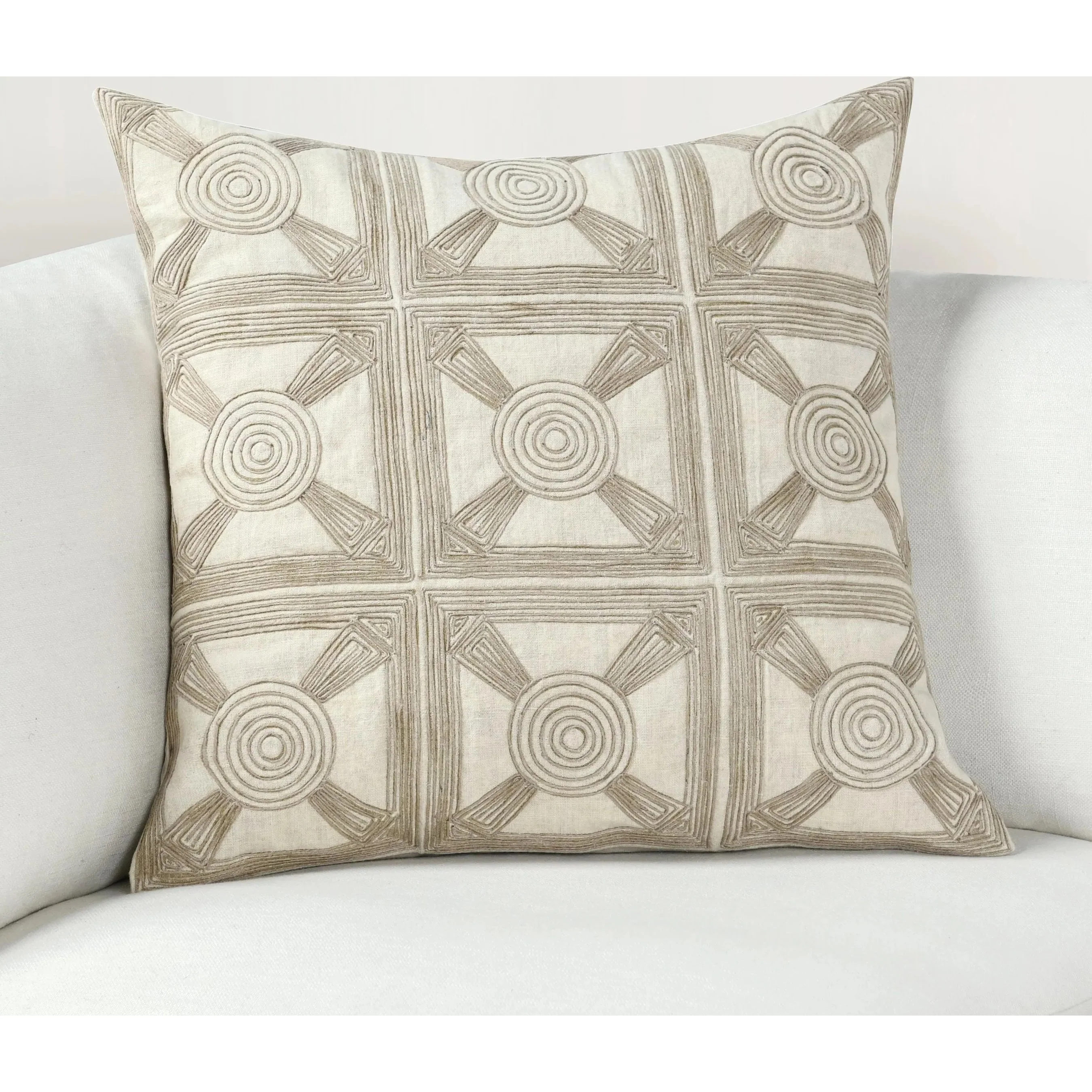 Baia Embroidered Belgian Linen Throw Pillow - Image 19