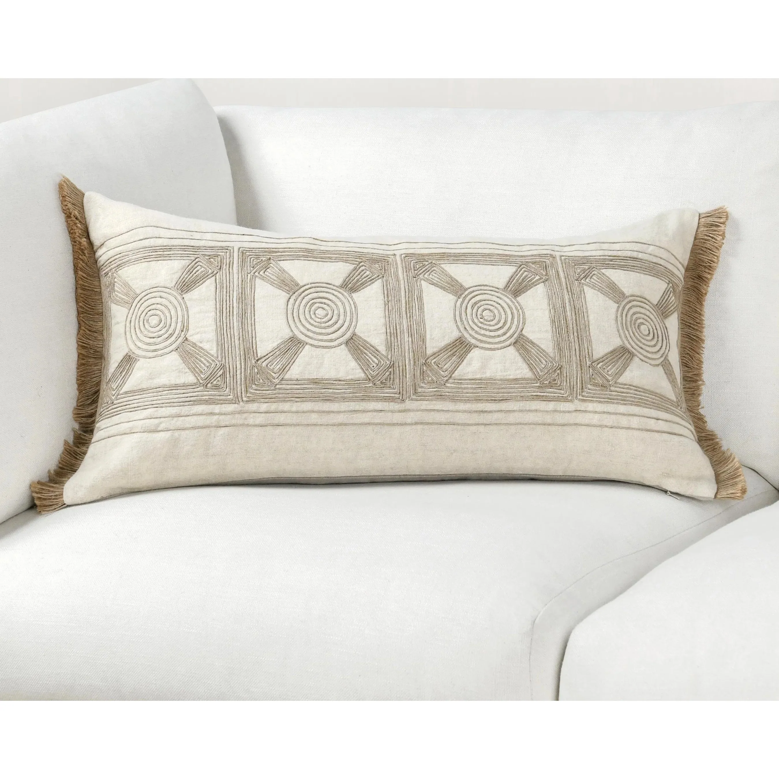 Baia Embroidered Belgian Linen Throw Pillow - Image 21