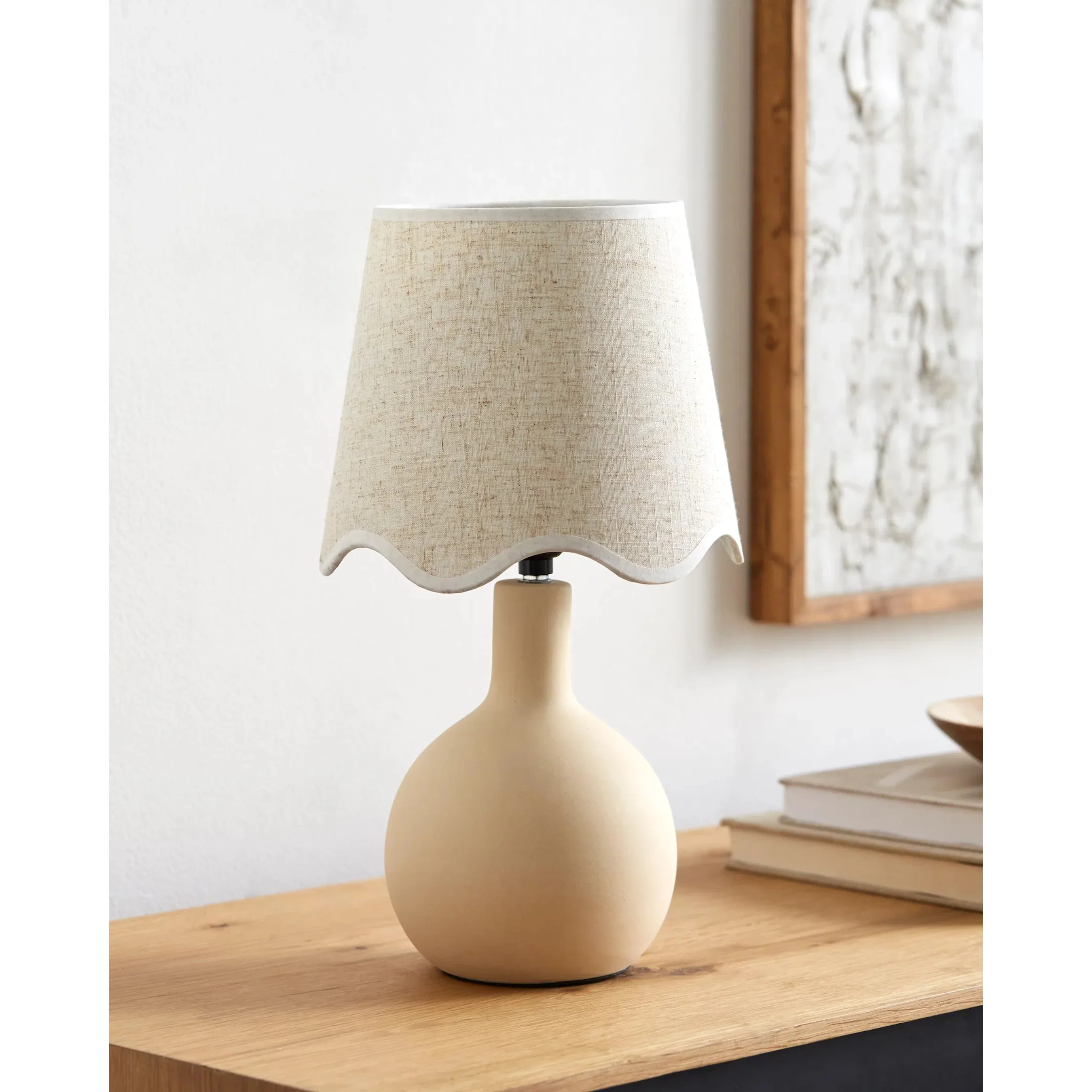 Balbao Round Table Lamp with Beige Linen Shade - Image 12