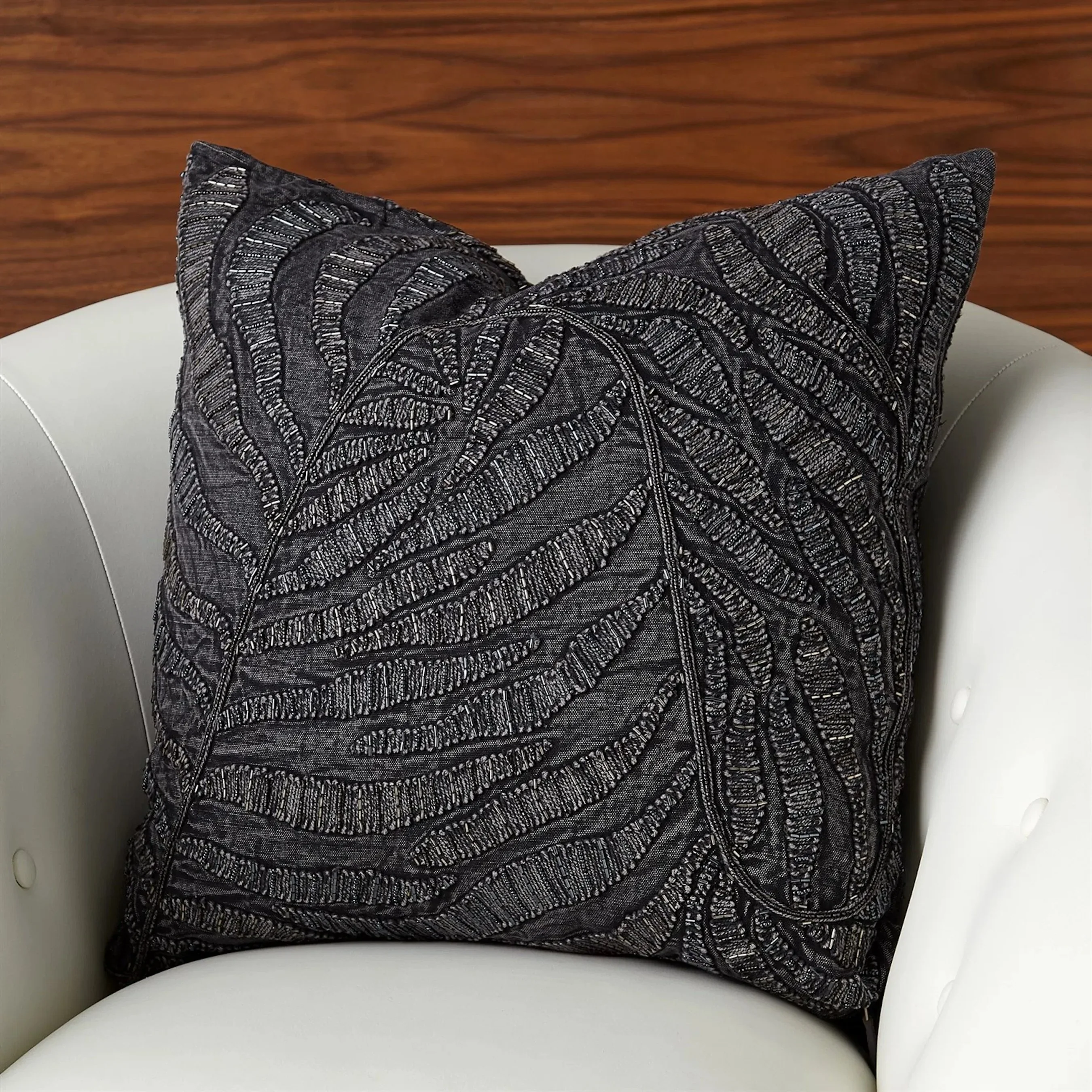 Beaded Palm Leaf Pillow - Image 5