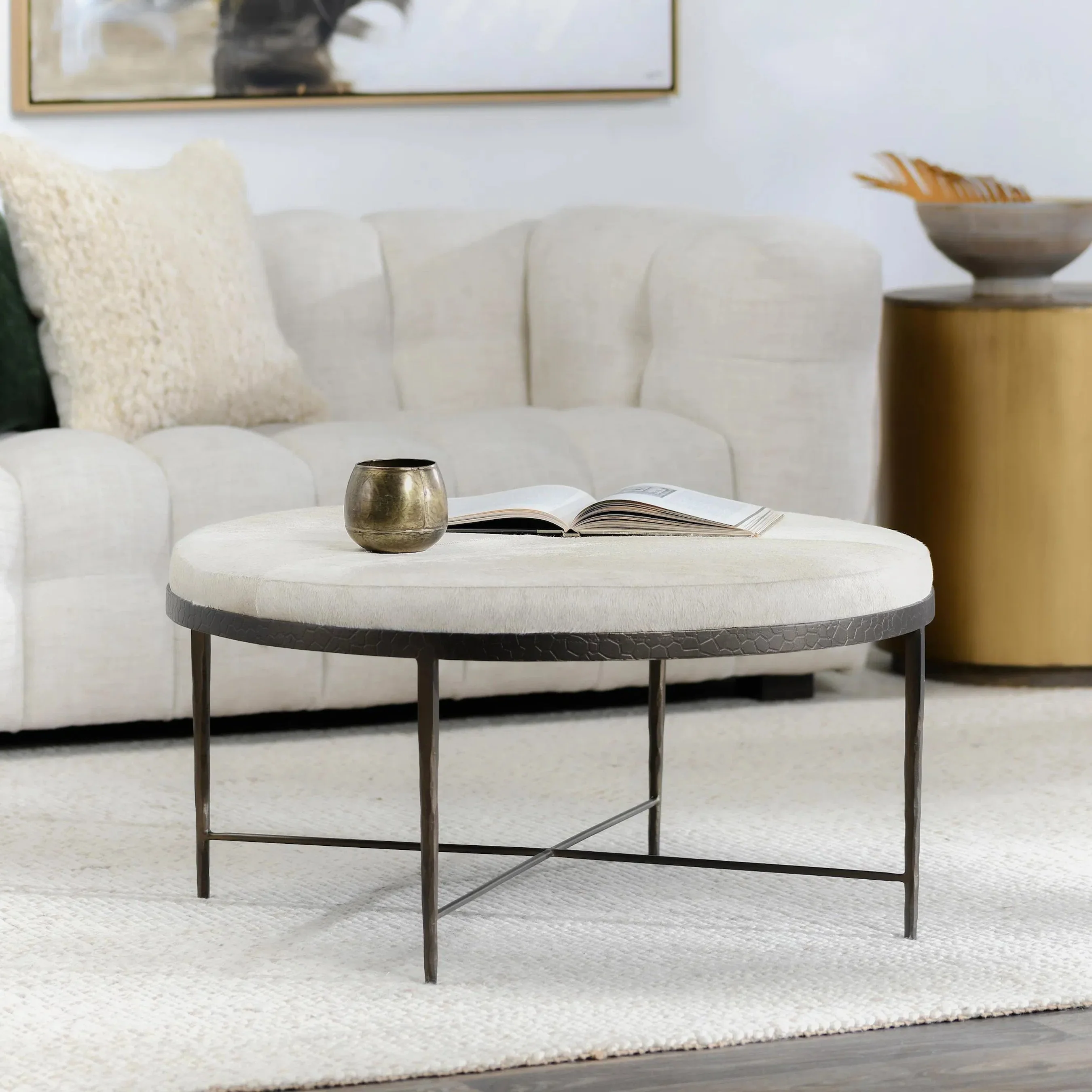 Bose Leather Round Cocktail Coffee Table - Image 6