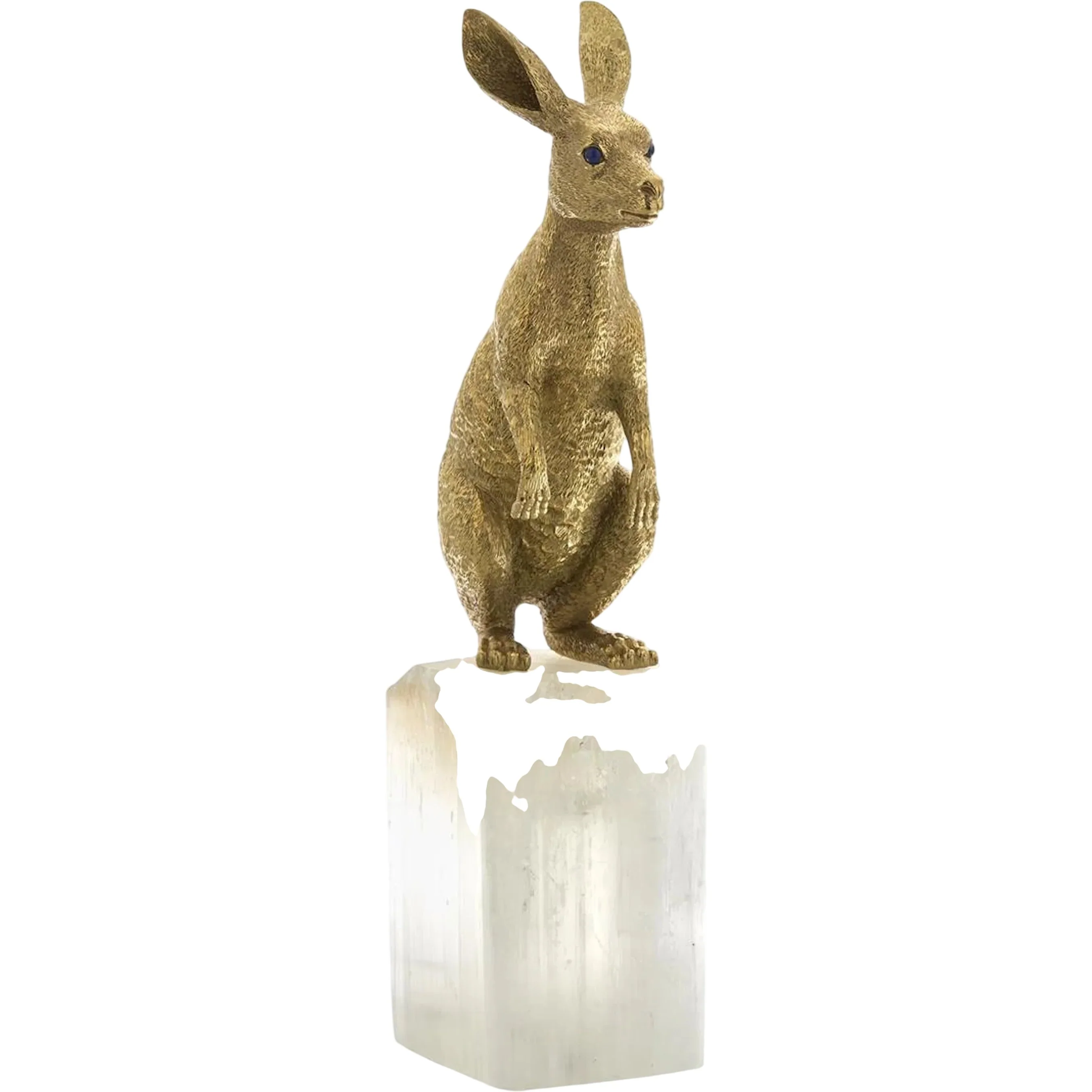 Brass Hare Sculpture on Selenite