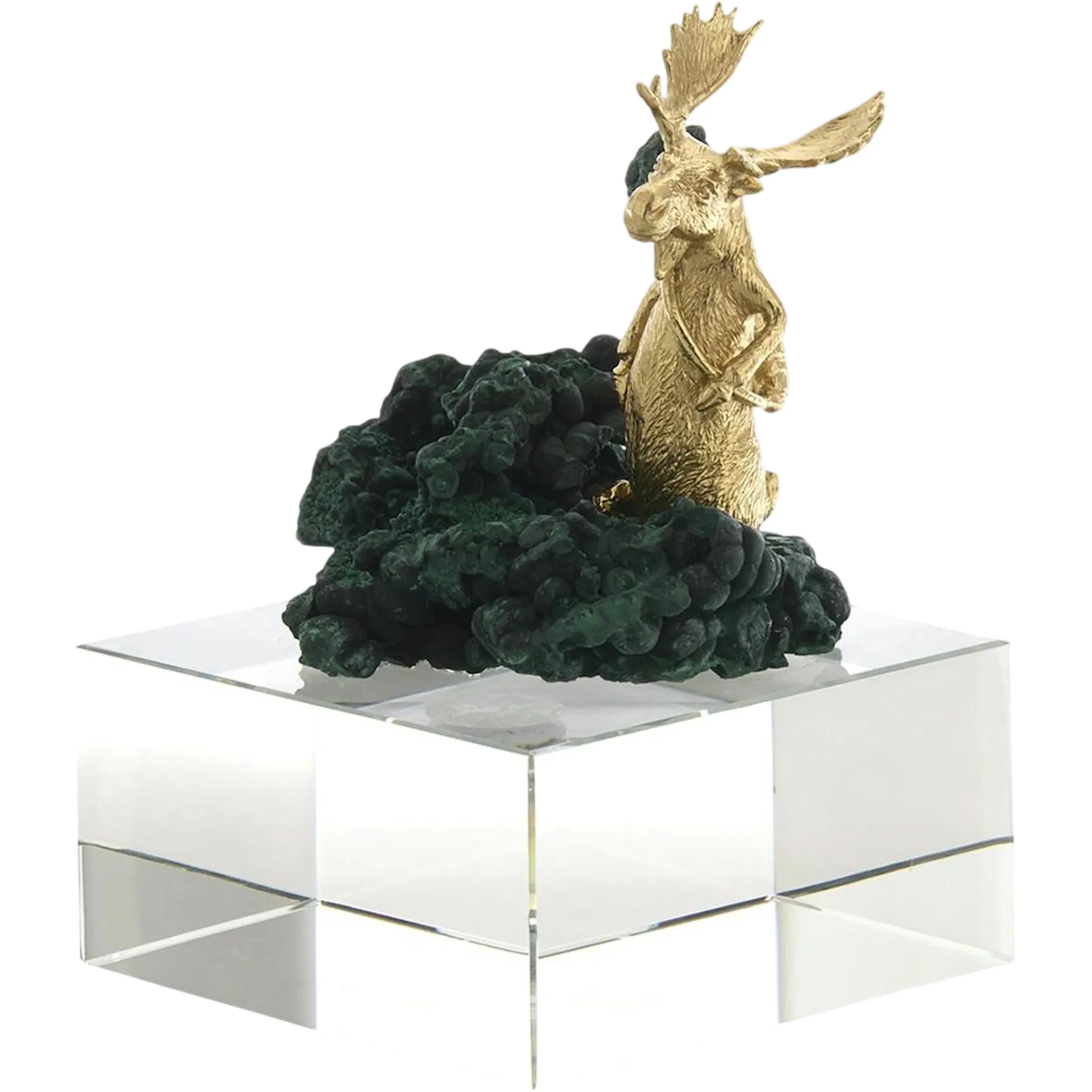 Brass Moose Sculpture on Crystal
