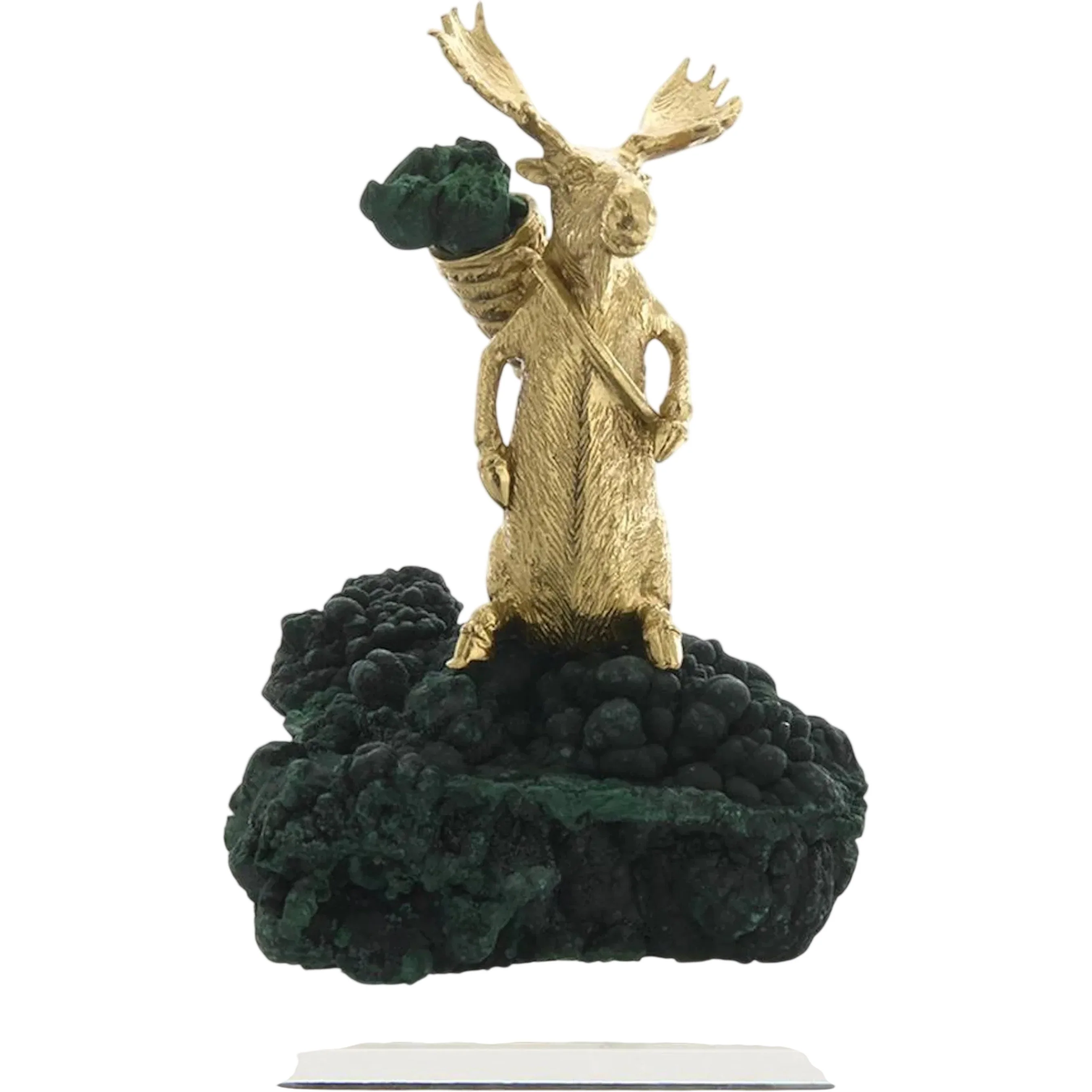 Brass Moose Sculpture on Crystal - Image 2