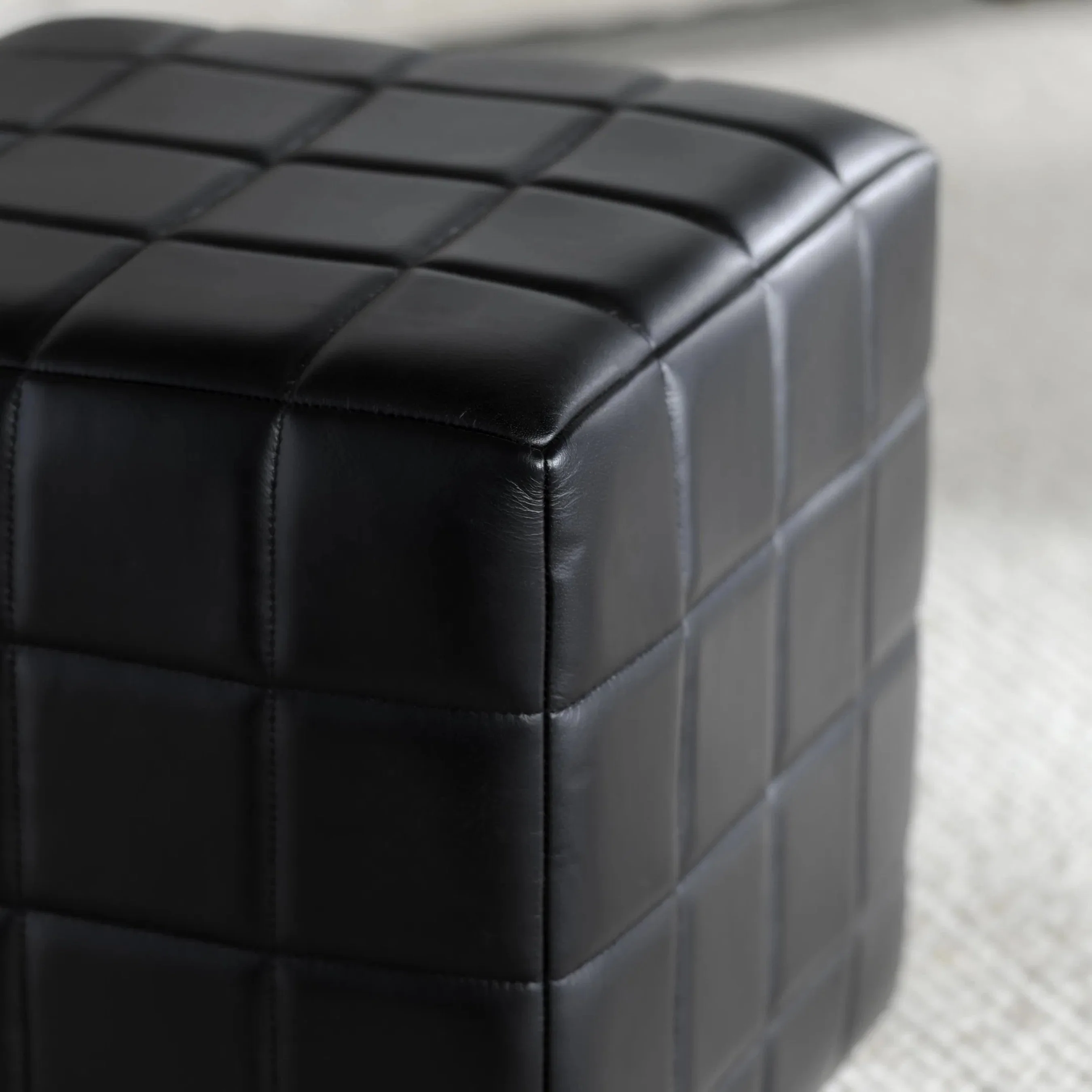 Briar 18" Square Tufted Leather Ottoman - Image 4