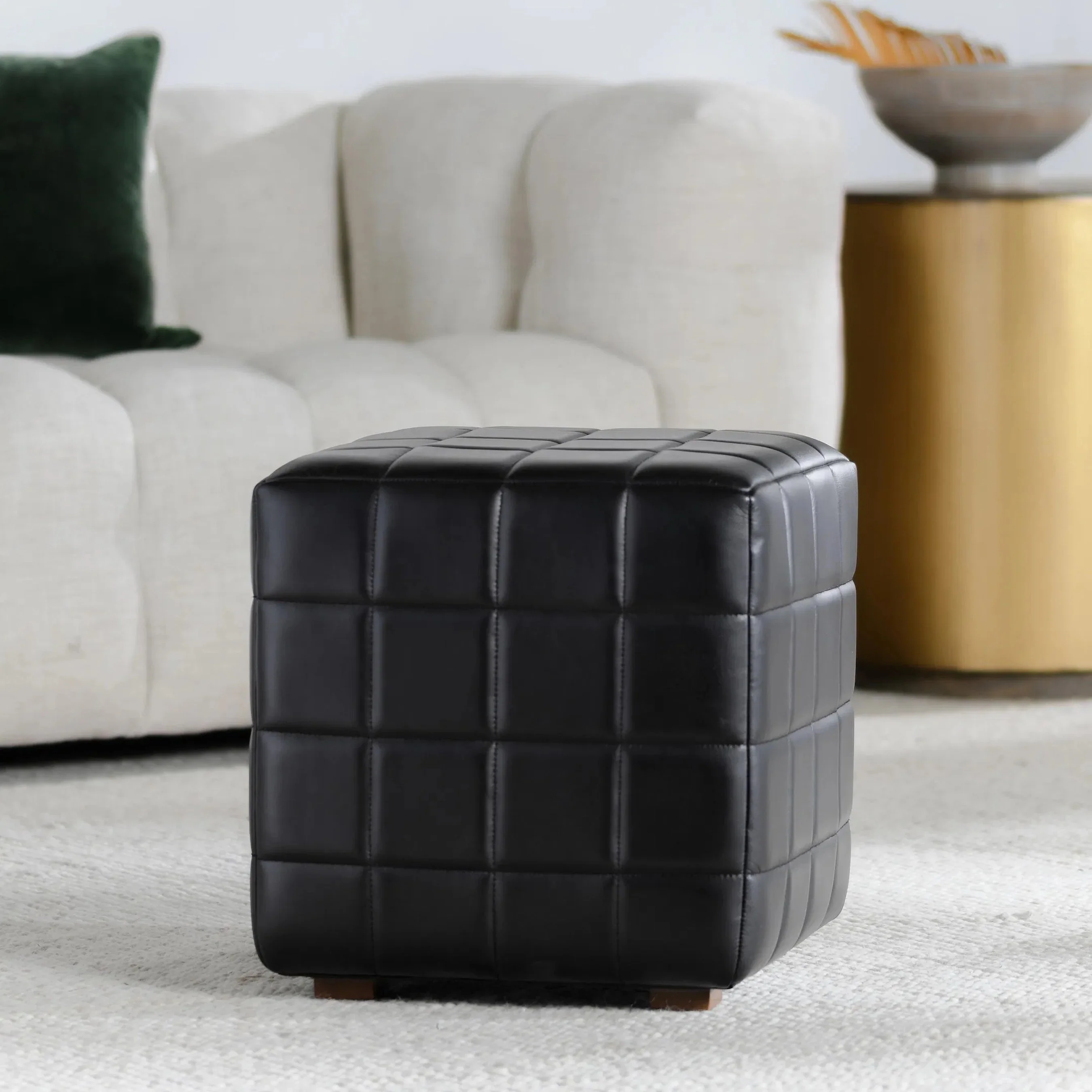 Briar 18" Square Tufted Leather Ottoman - Image 5