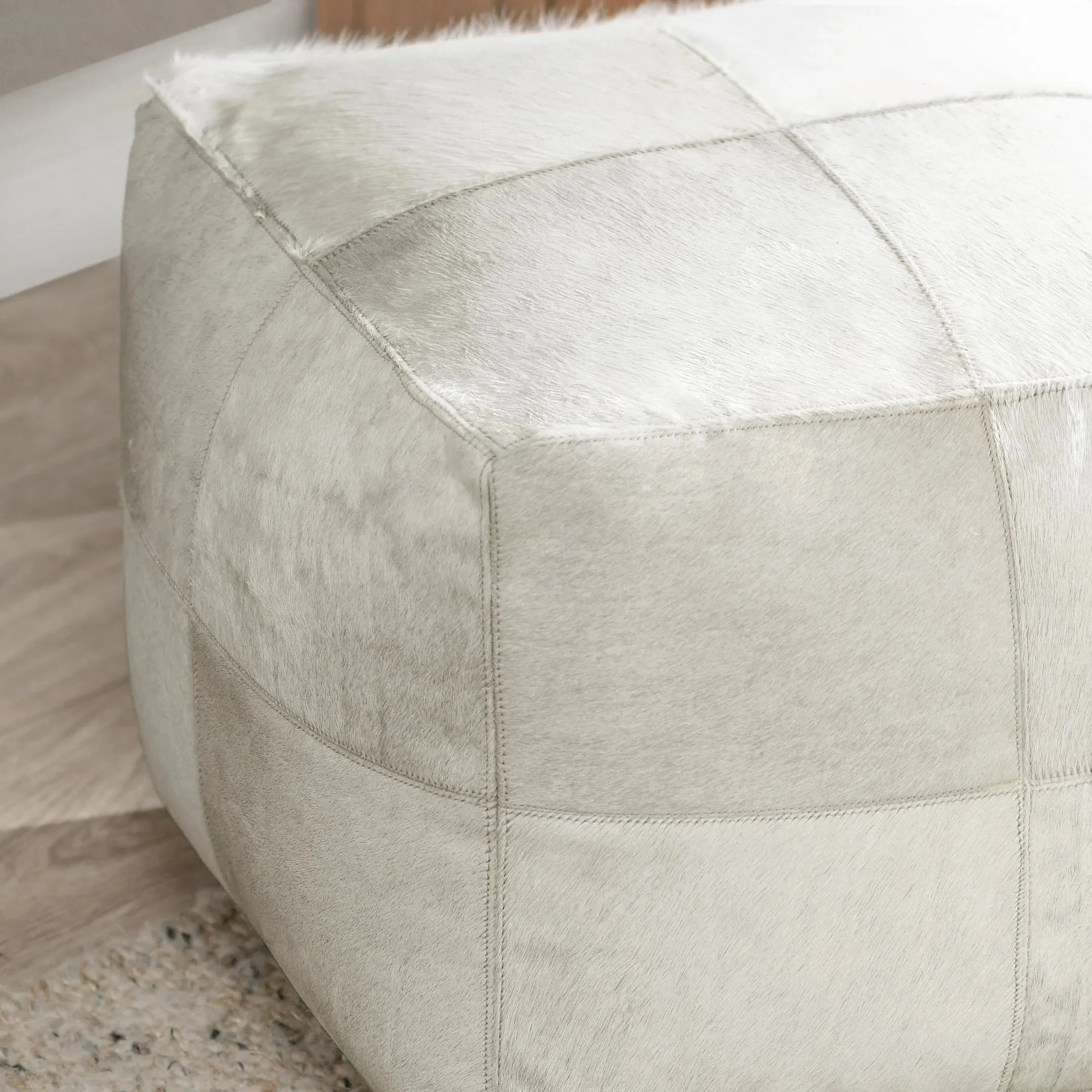 Canada Natural Leather Hide Pouf - Image 3