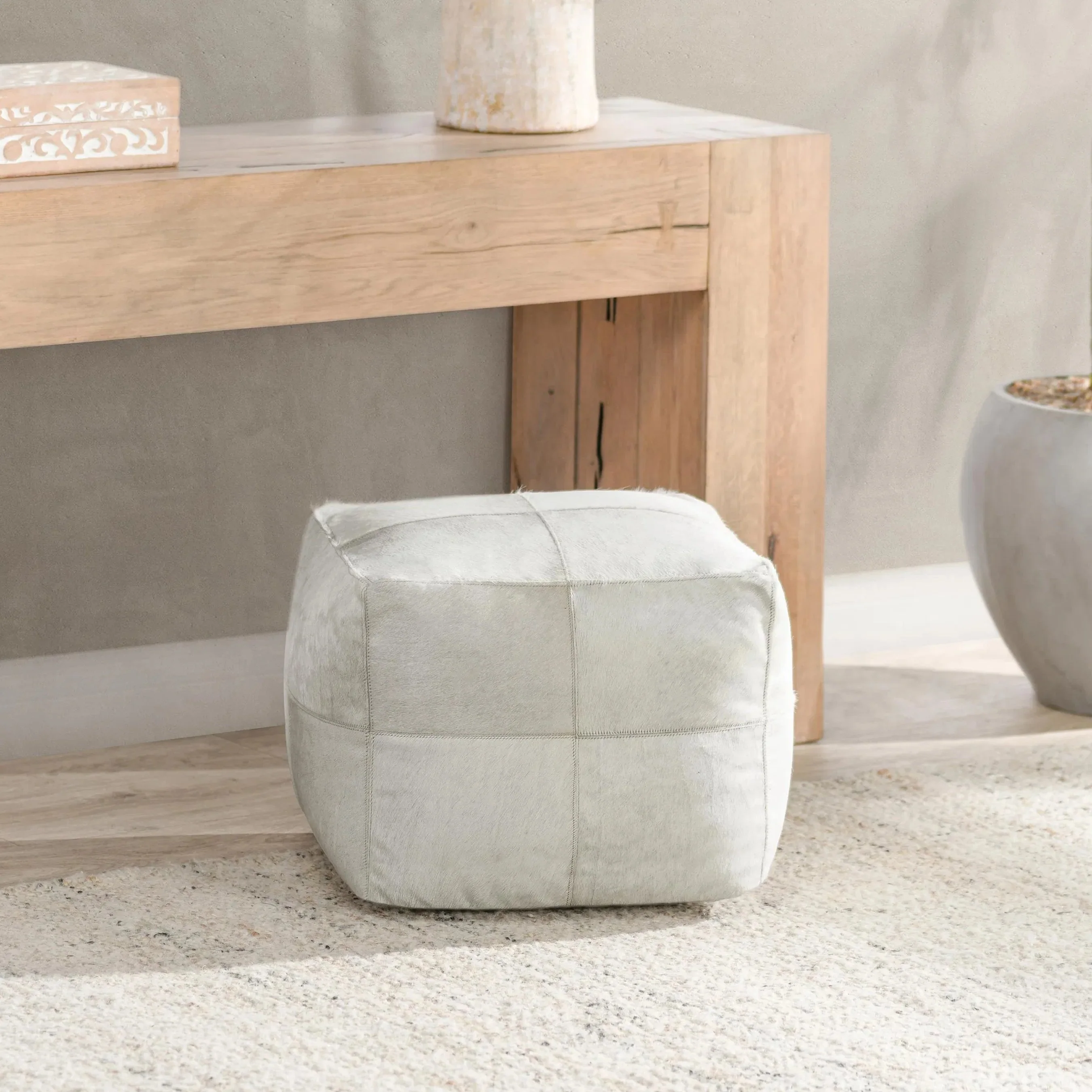 Canada Natural Leather Hide Pouf - Image 4