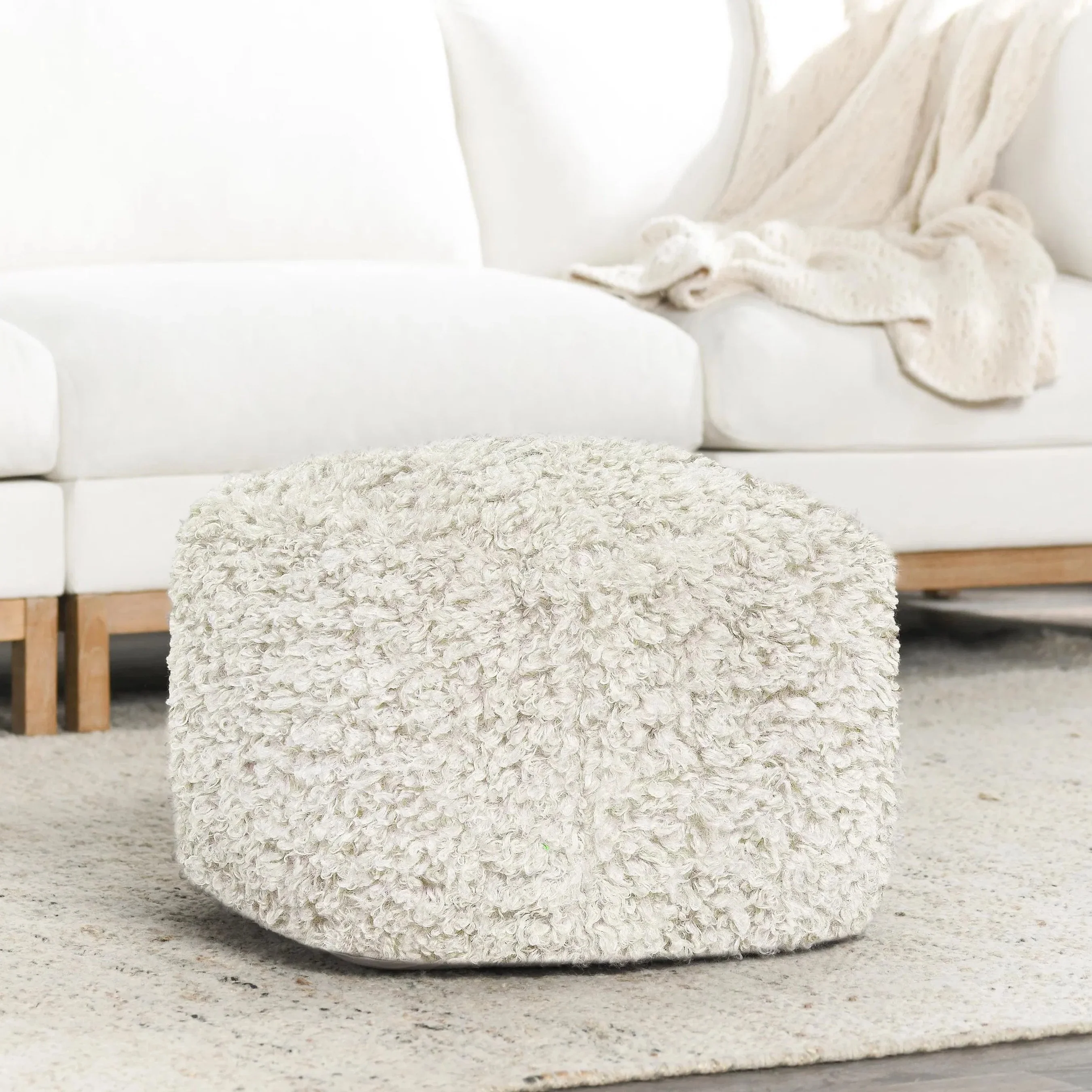 Carters Shearling Ivory Pouf - Image 5