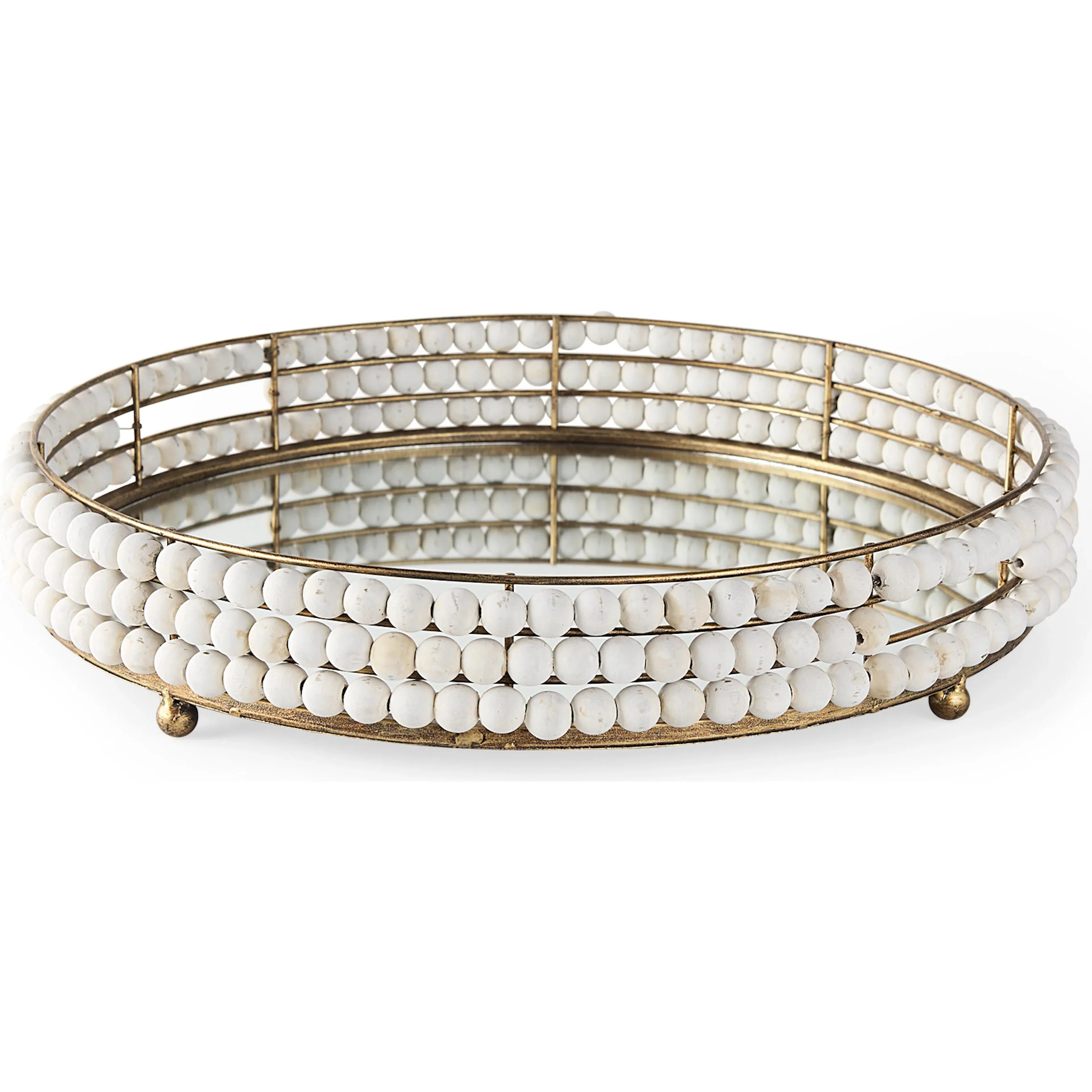 Decatur I Wooden Beaded Bottom Round Tray