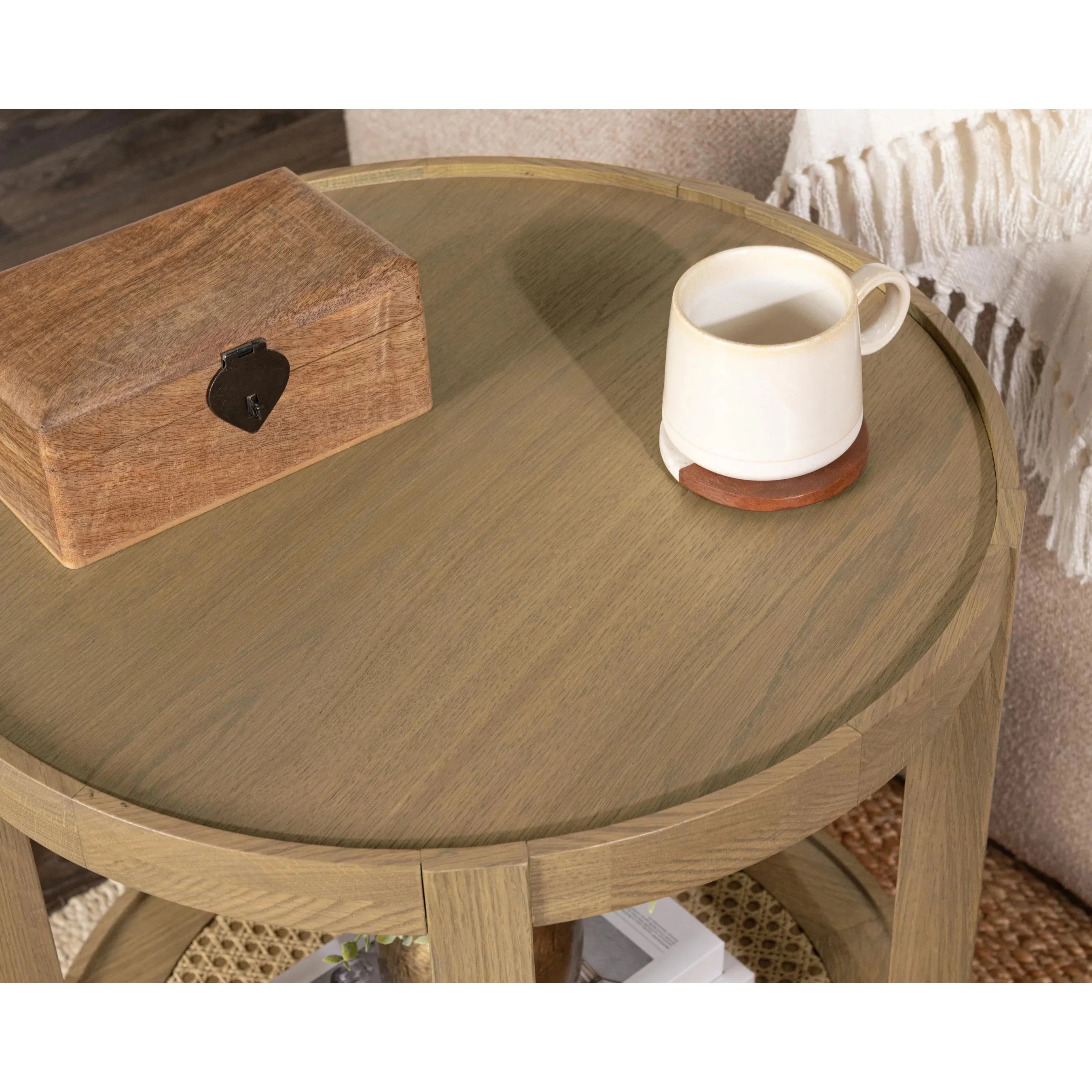 Devin Oak Wood Round End Table - Image 7