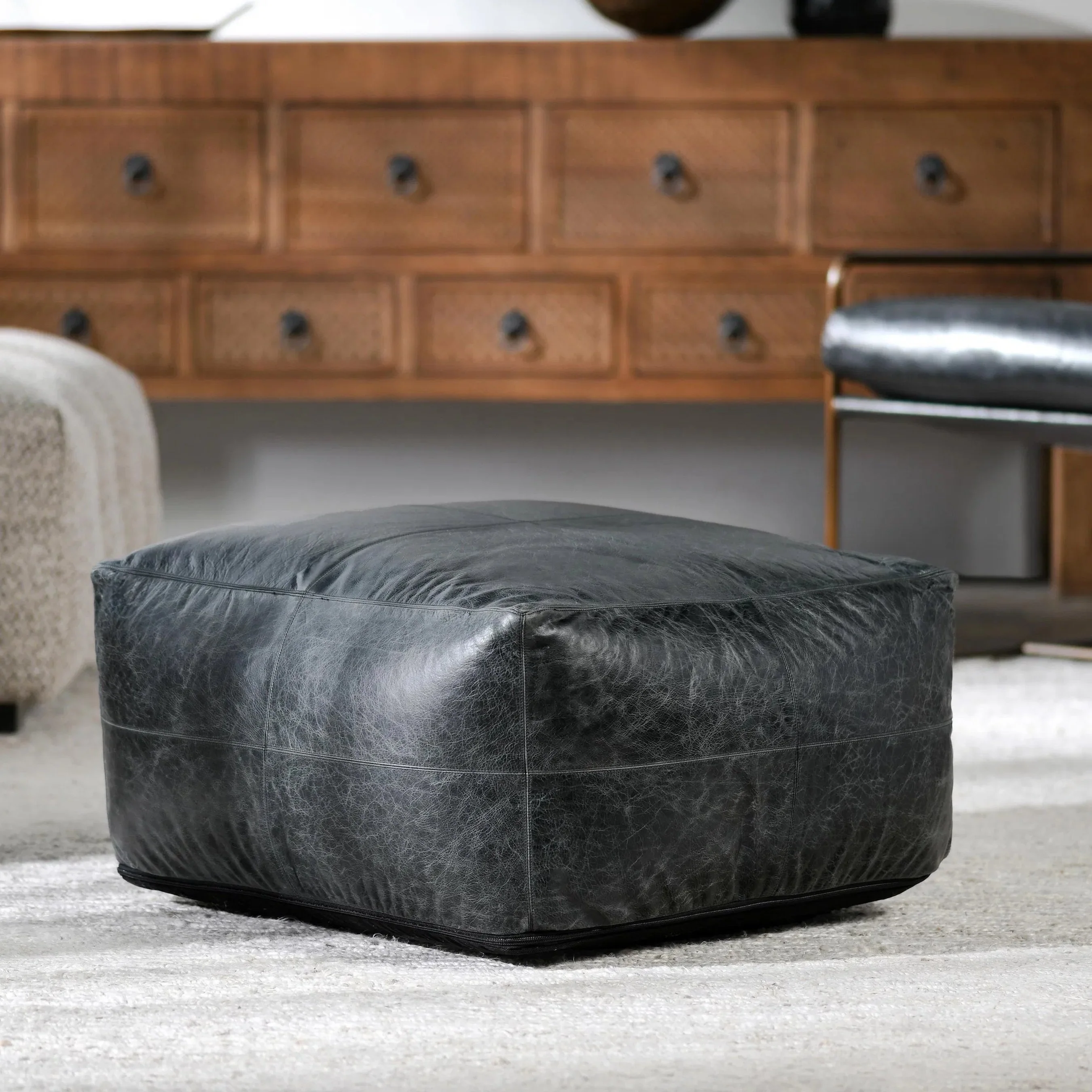 Dexter Genuine Leather Pouf - Image 8