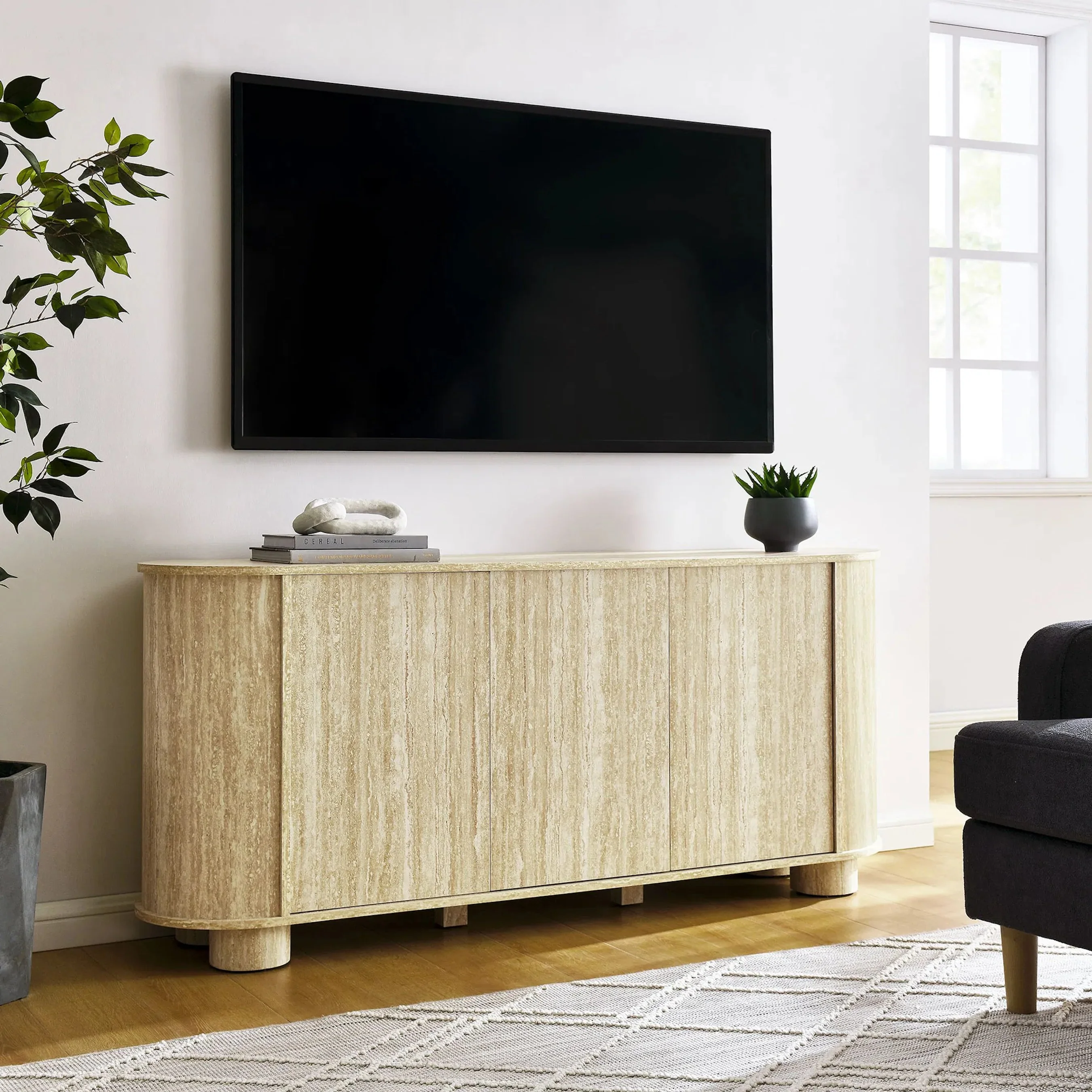 Dona 63” Oval Faux Travertine Sideboard - Image 8