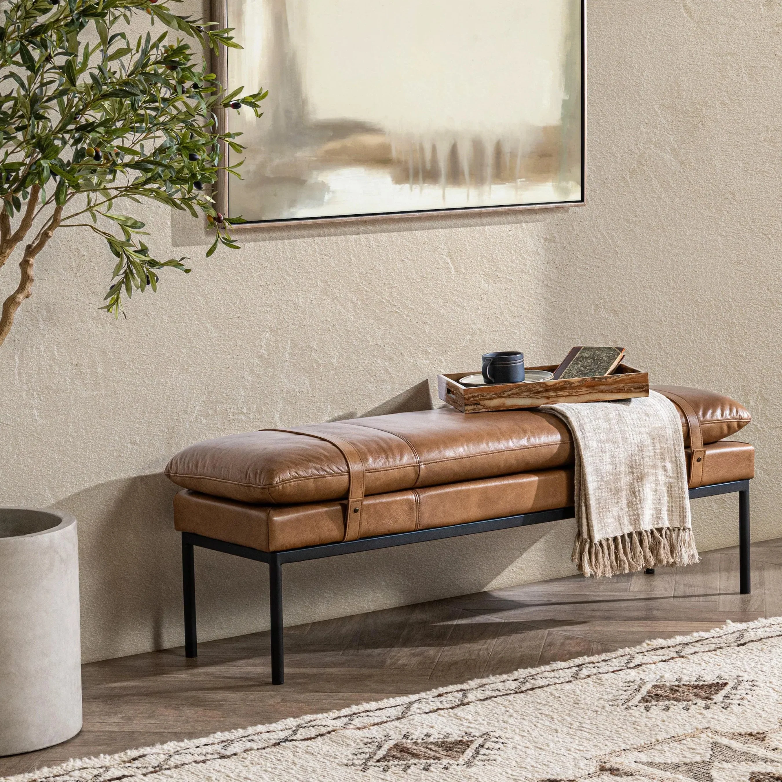 Eliah Top Grain Leather Accent Bench - Image 6