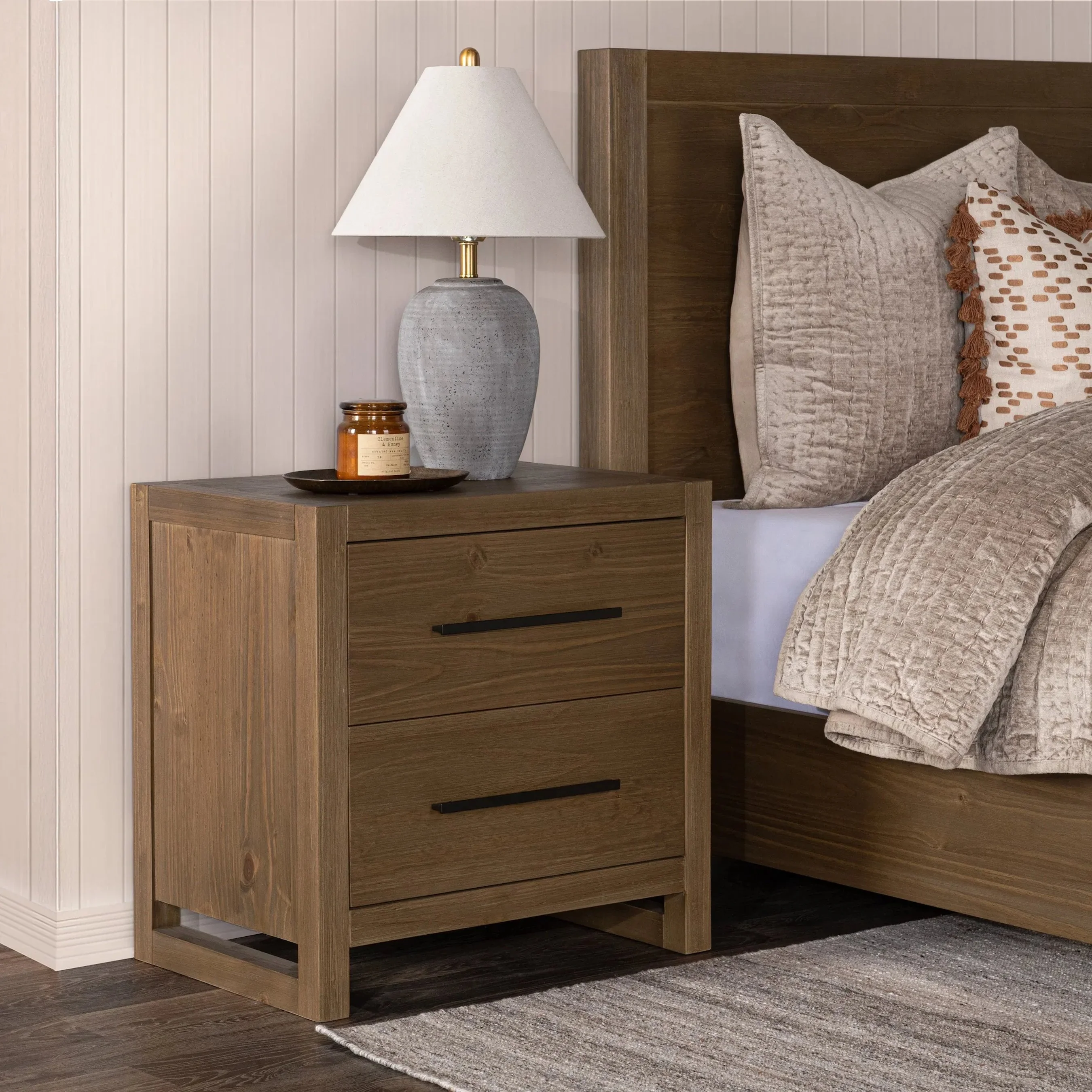 Fenmore Two-Drawer Pine Wood Nightstand - Image 15