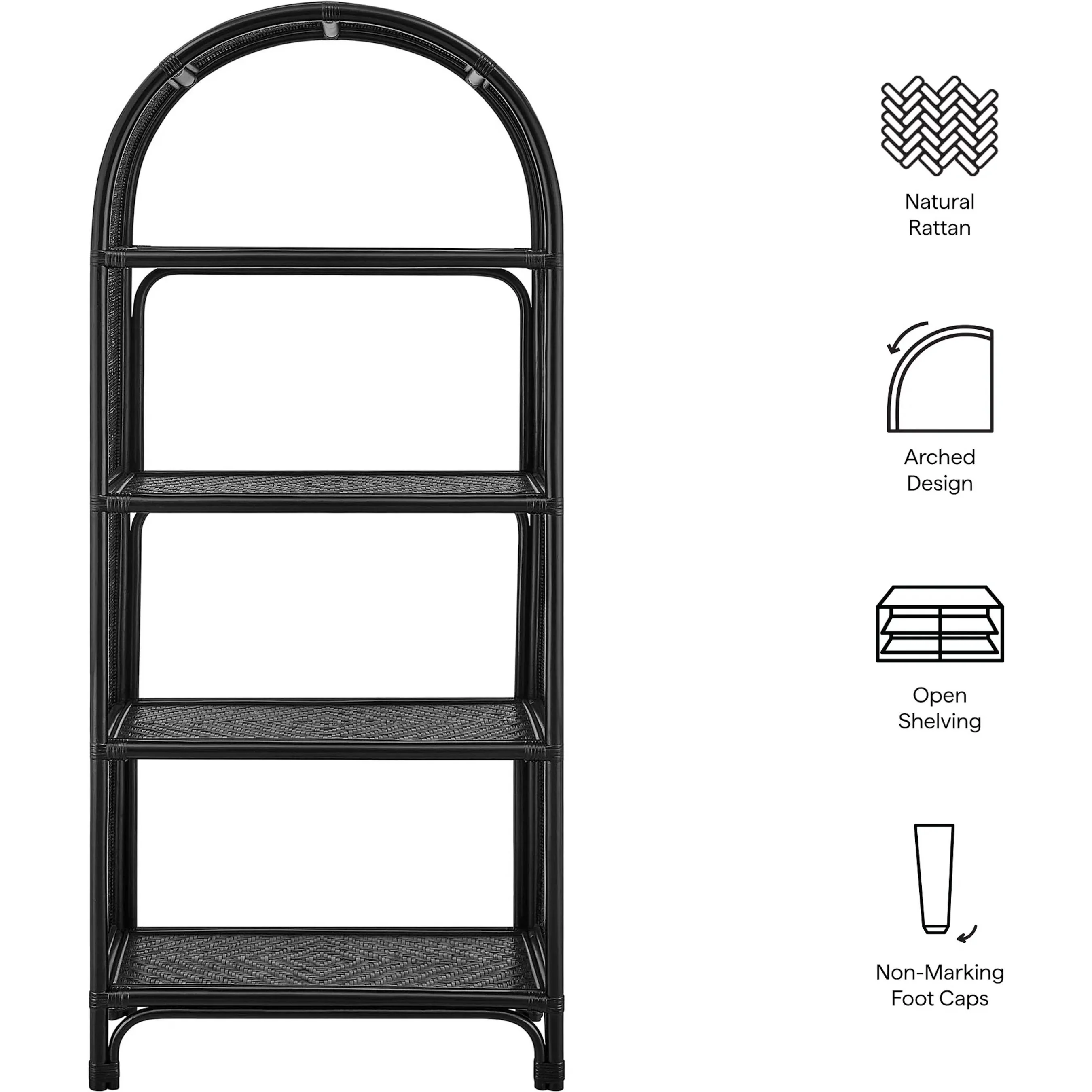 Fresno 67 Inch Tall Arched Natural Rattan Bookshelf - Image 3