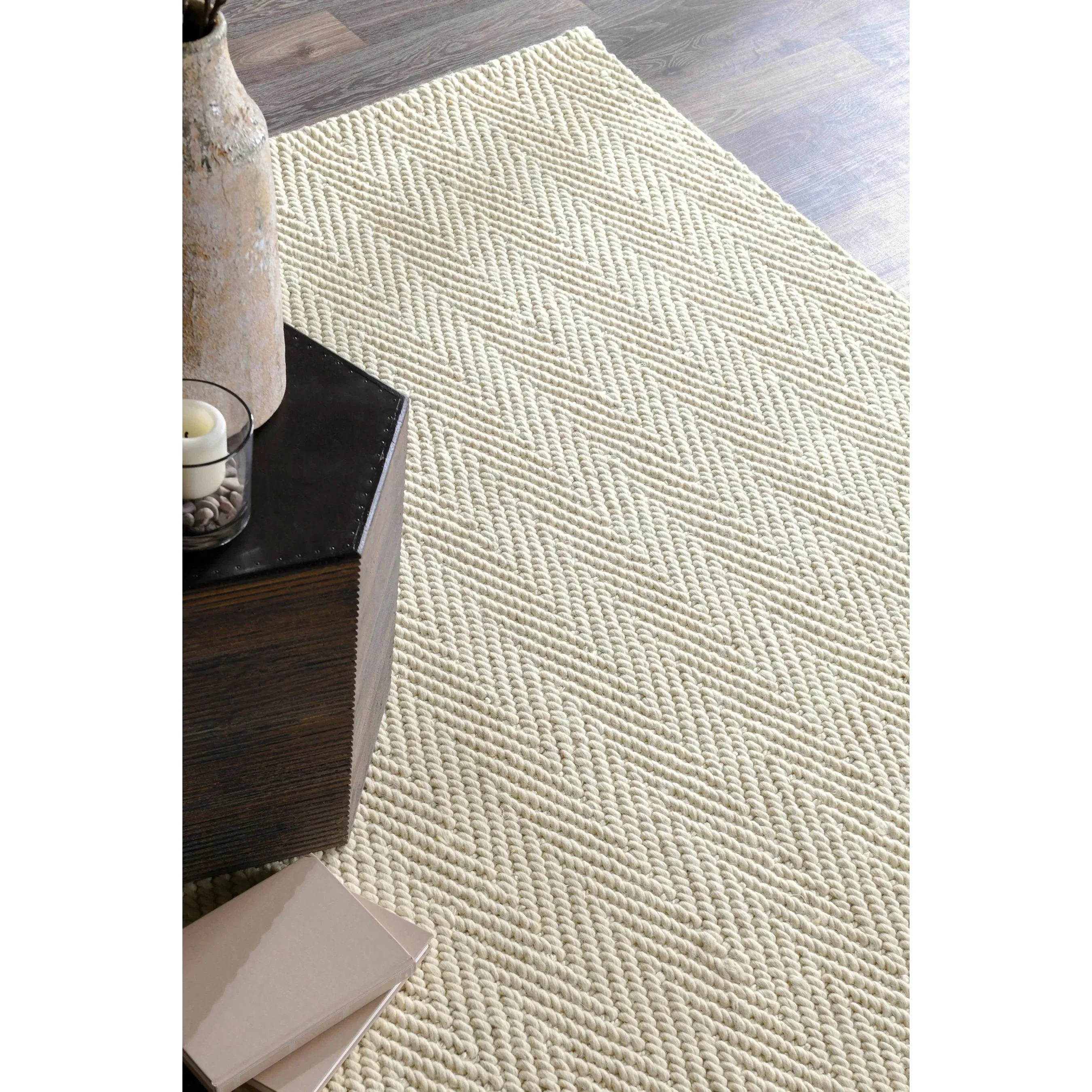 Herringbone Wool Blend Ivory Rug - Image 25