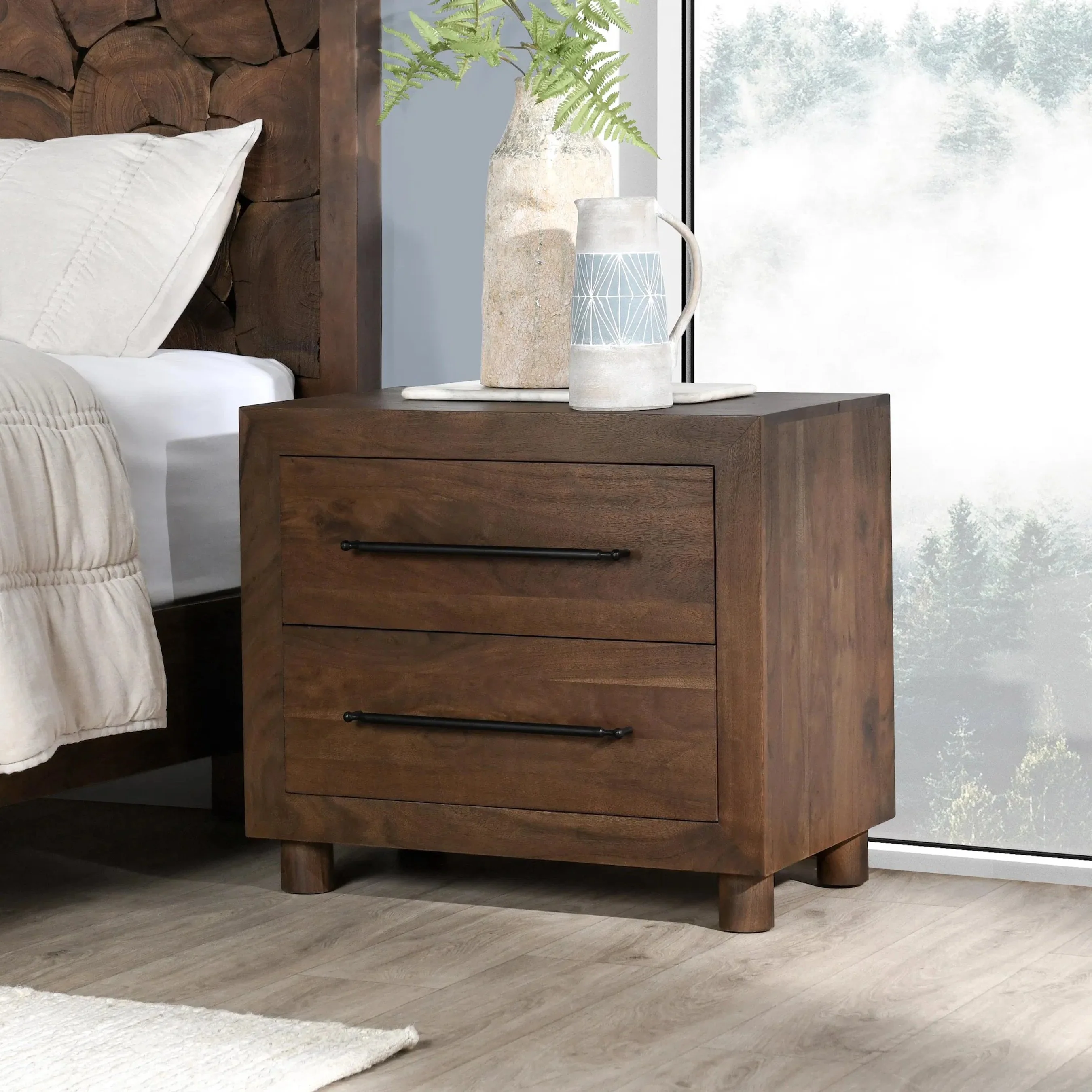 Jaxon Two-Drawer Acacia Wood Nightstand - Image 13