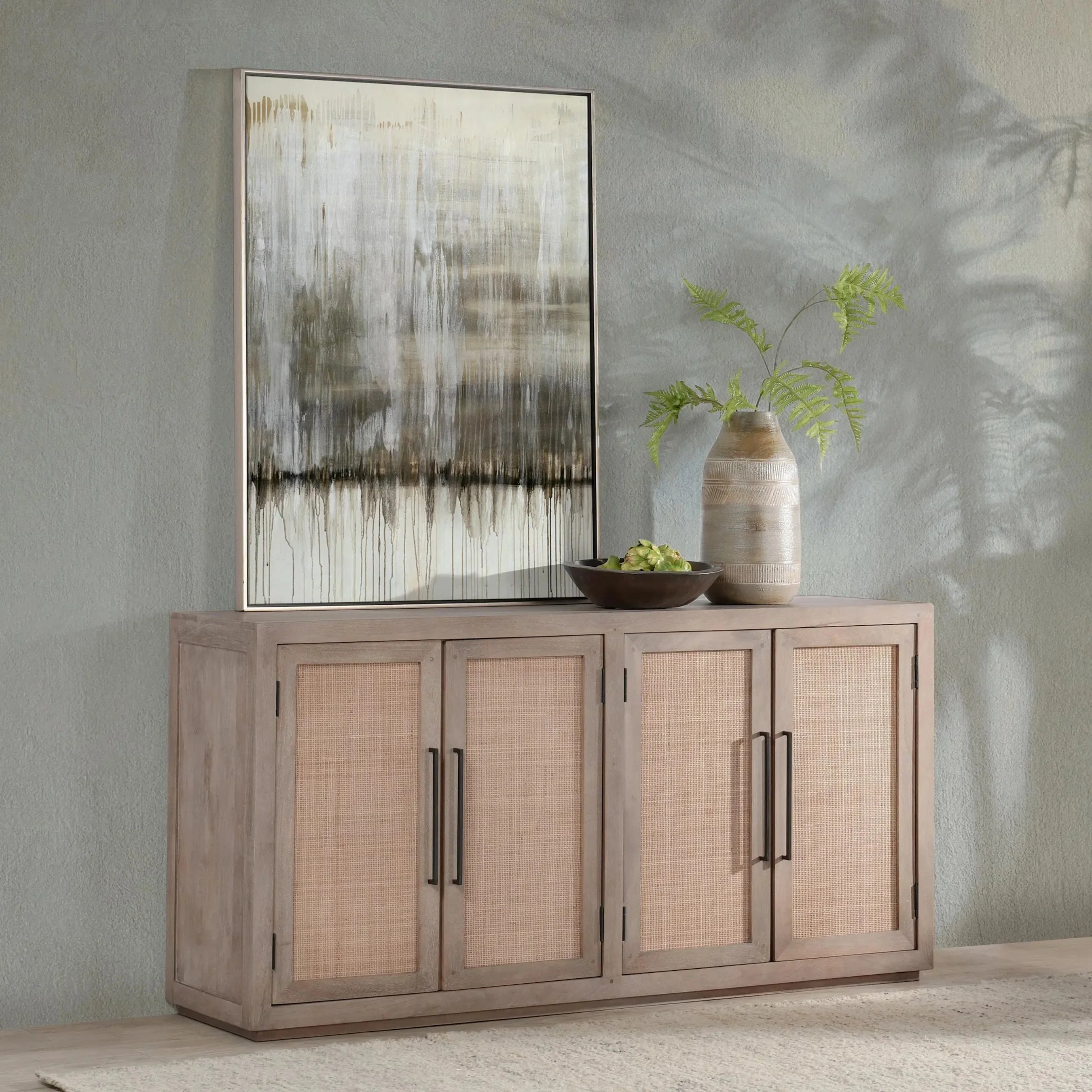 Jensen 72" Wood and Cane Weave Buffet Sideboard - Image 11