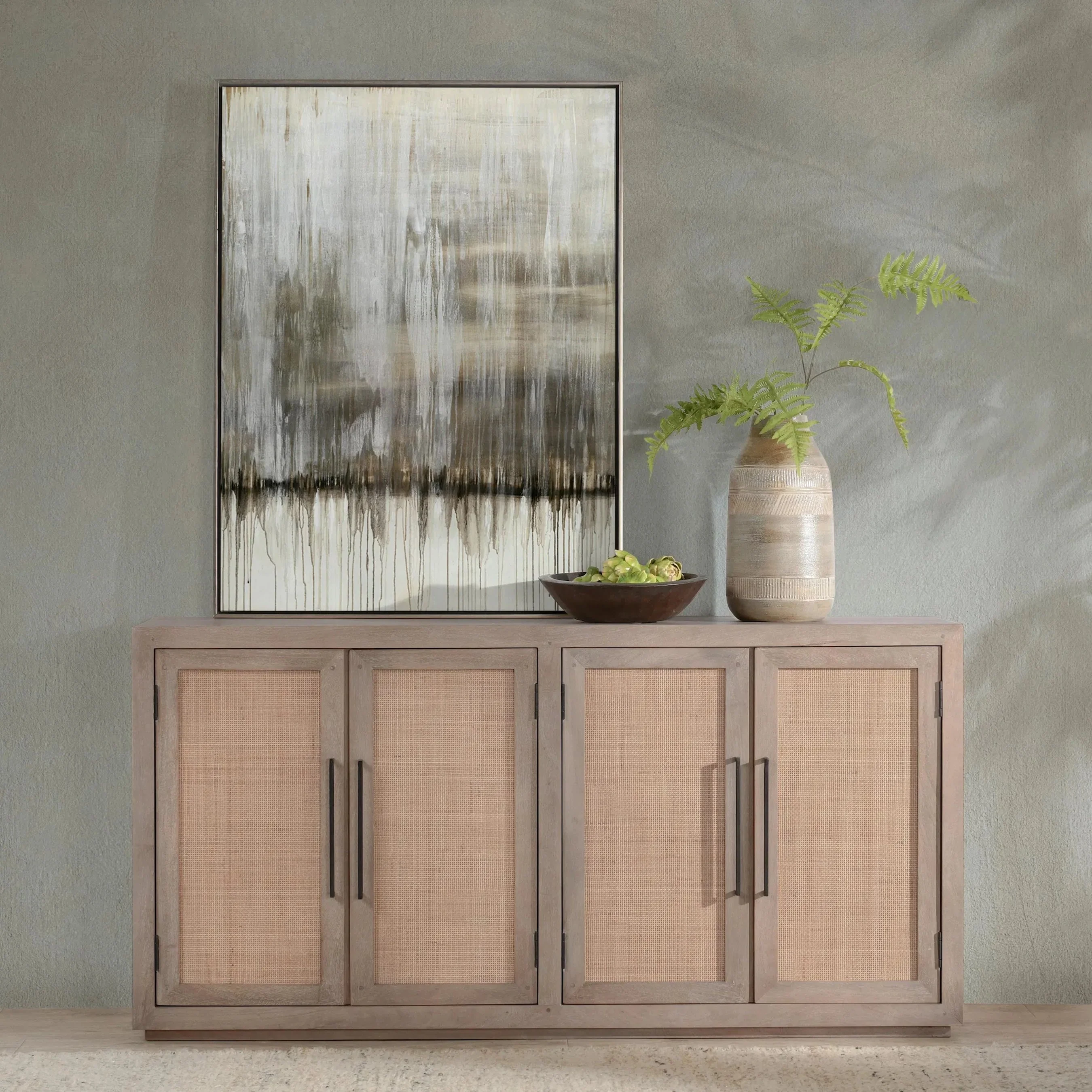 Jensen 72" Wood and Cane Weave Buffet Sideboard - Image 12