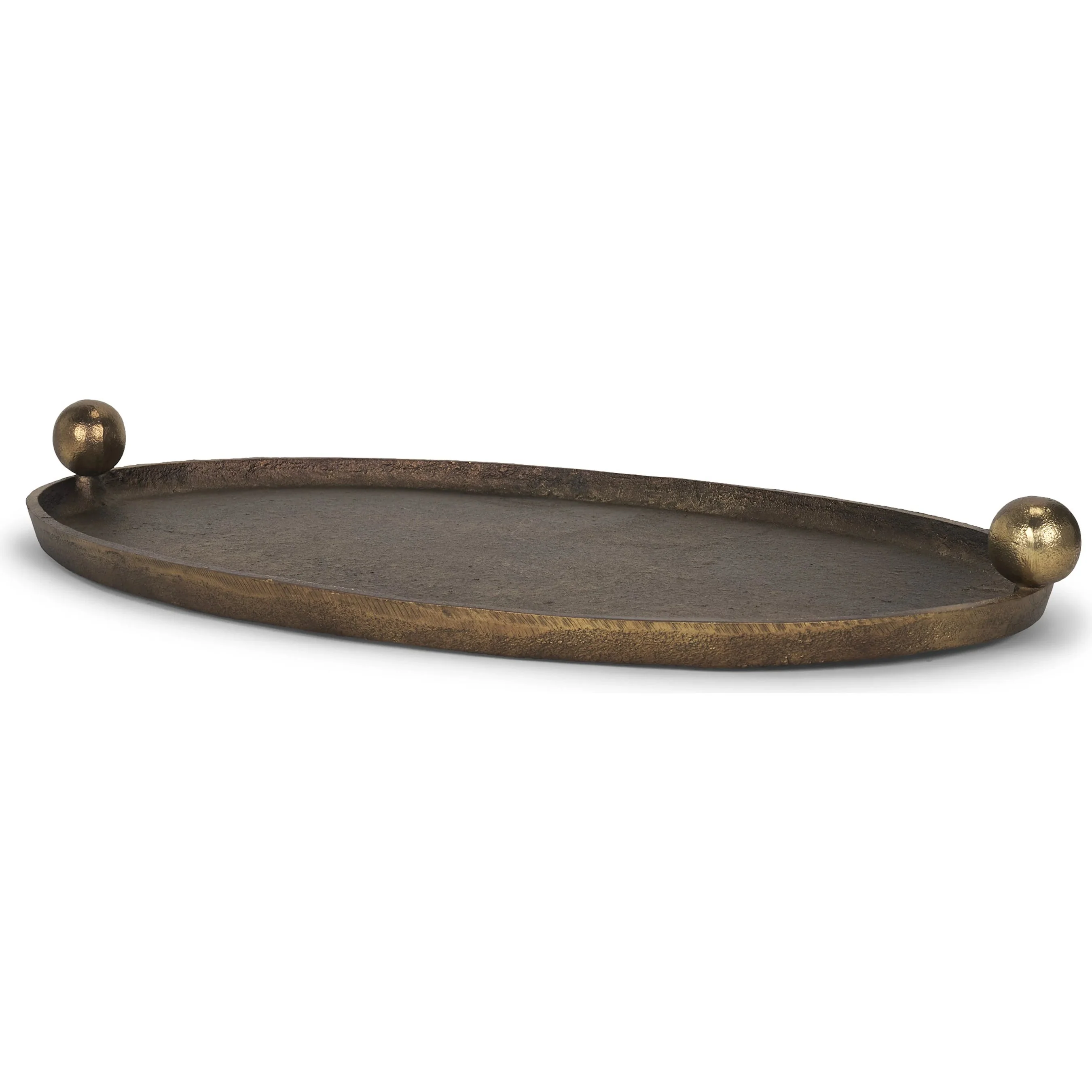 Jianna Oval Textured Antiqued Gold Tray with Handles