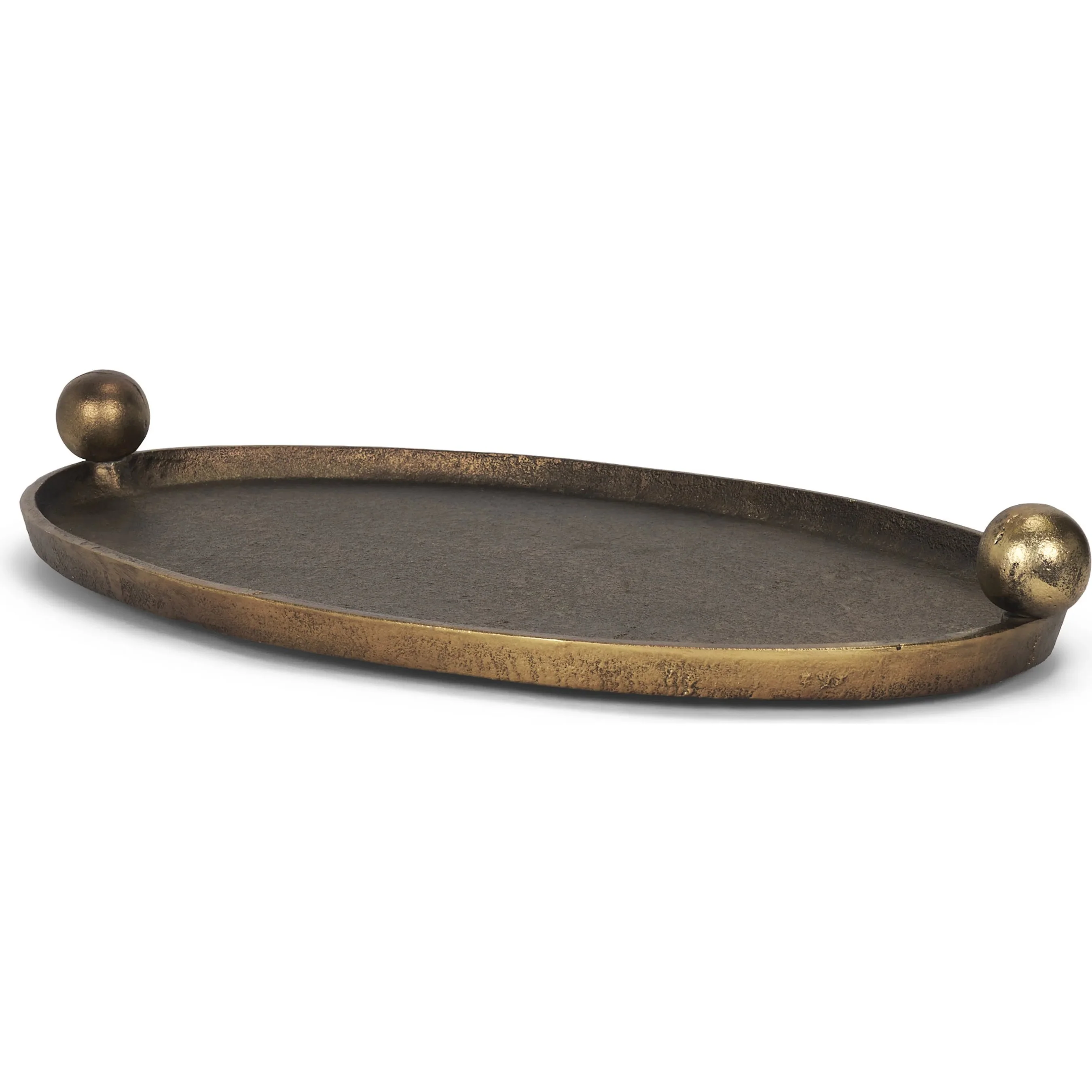 Jianna Oval Textured Antiqued Gold Tray with Handles - Image 2