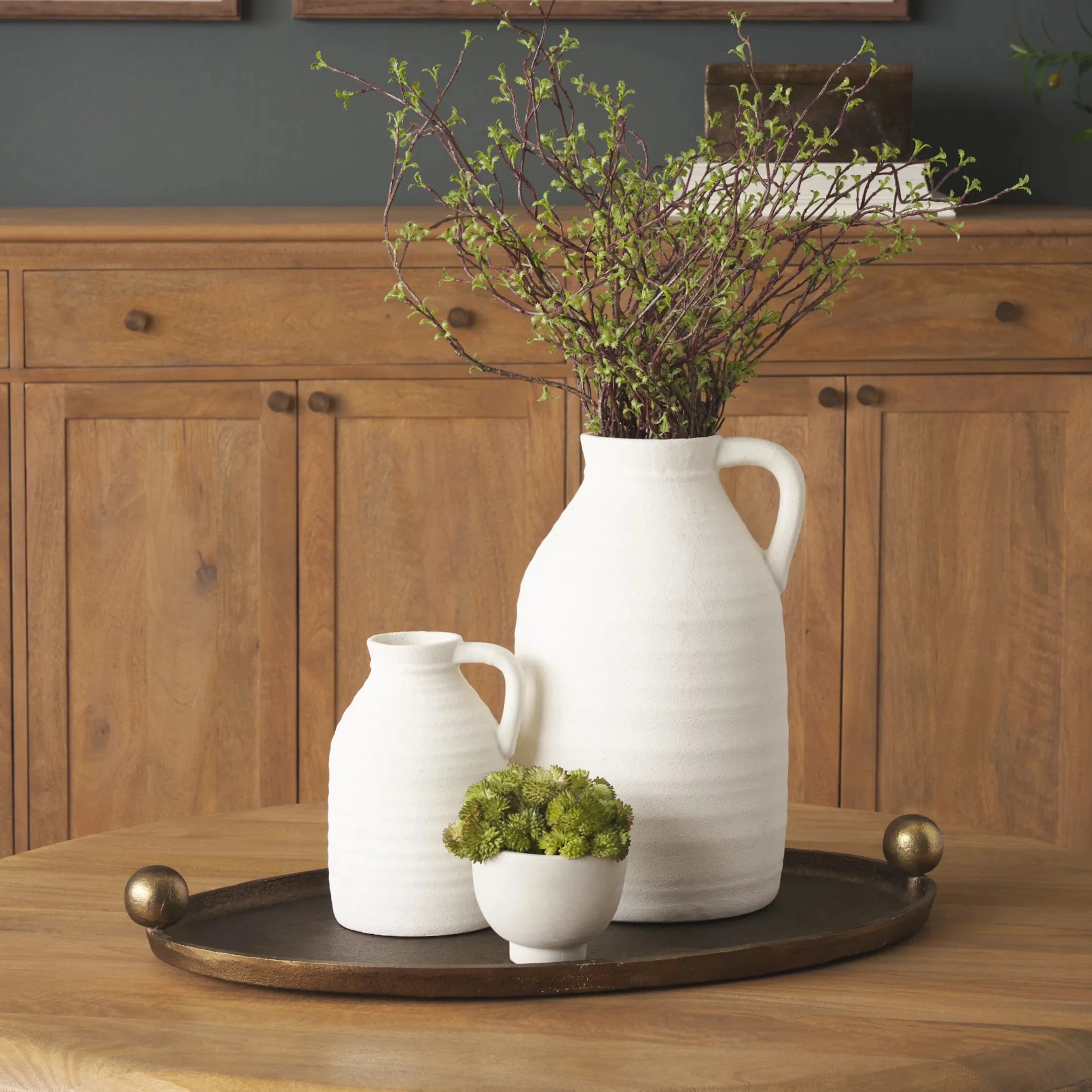 Jianna Oval Textured Antiqued Gold Tray with Handles - Image 6