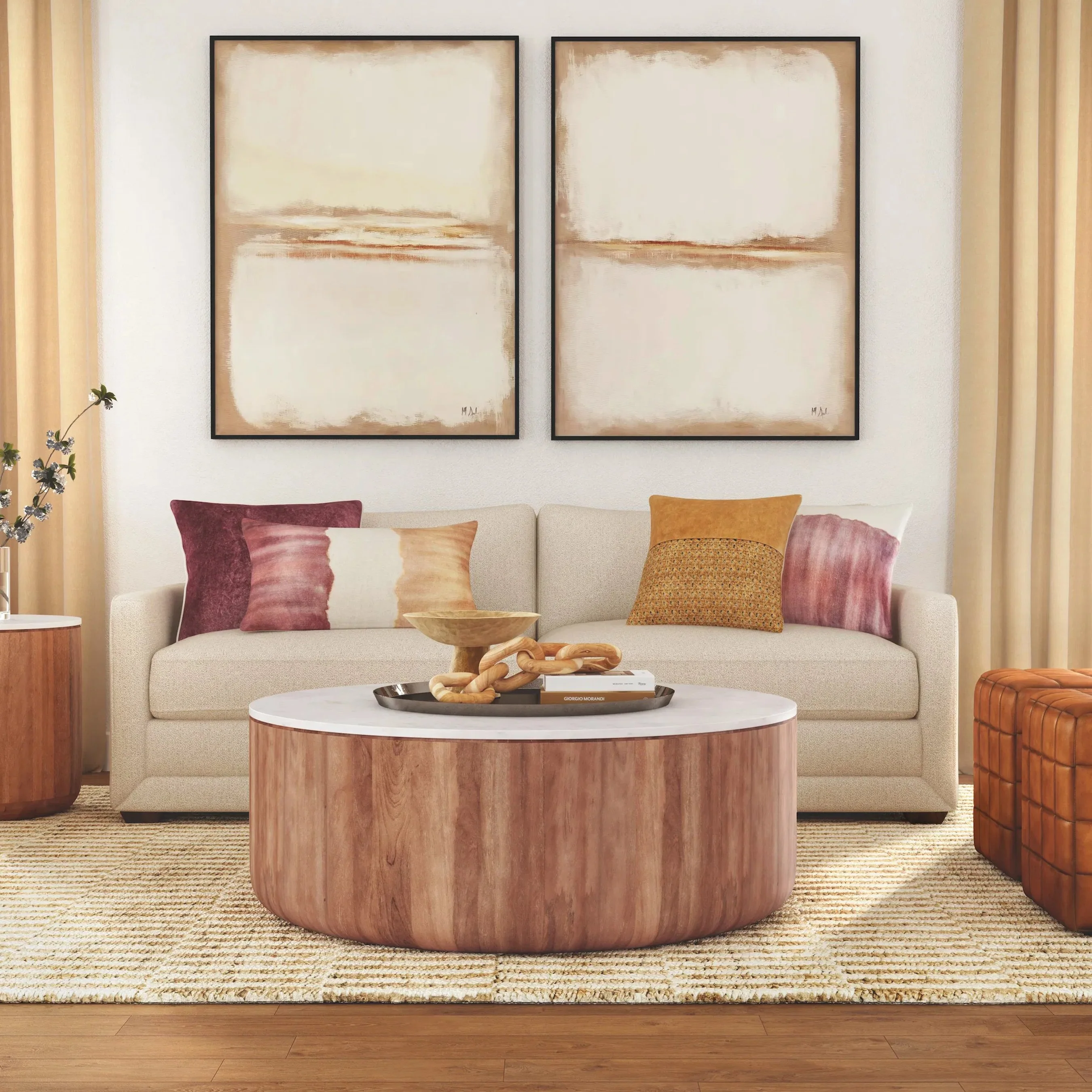 Josie 22" Solid Wood and Marble Round Coffee Table - Image 5