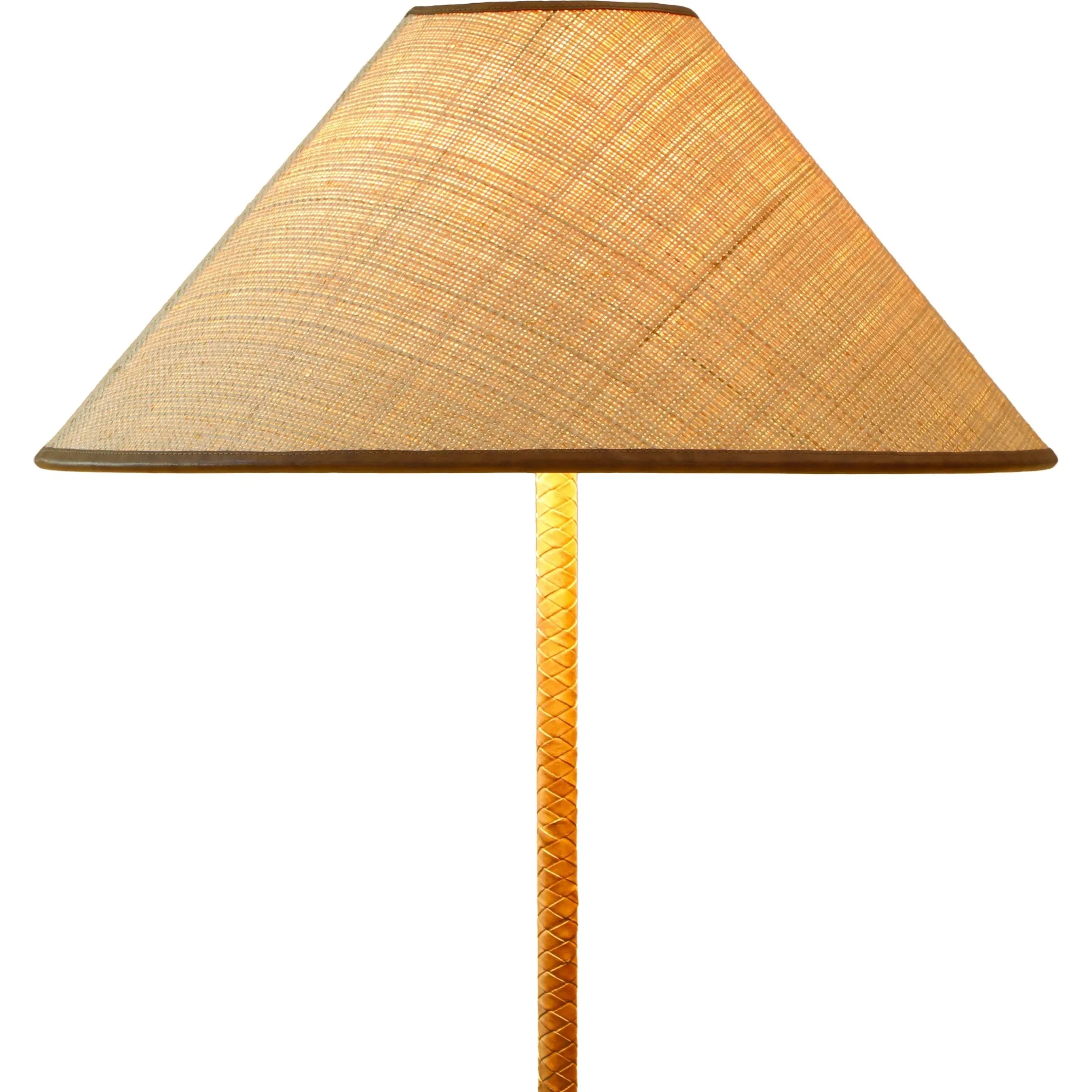 Keria Natural Vegan Leather and Raffia Designer Floor Lamp - Image 3